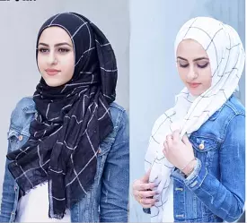 1pc Classic Plaids Tartan Cotton Voile Muslim Hijab Scarf for Ladies