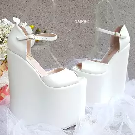 21 cm White Strap Wedding High Heel Platform Wedge Shoes