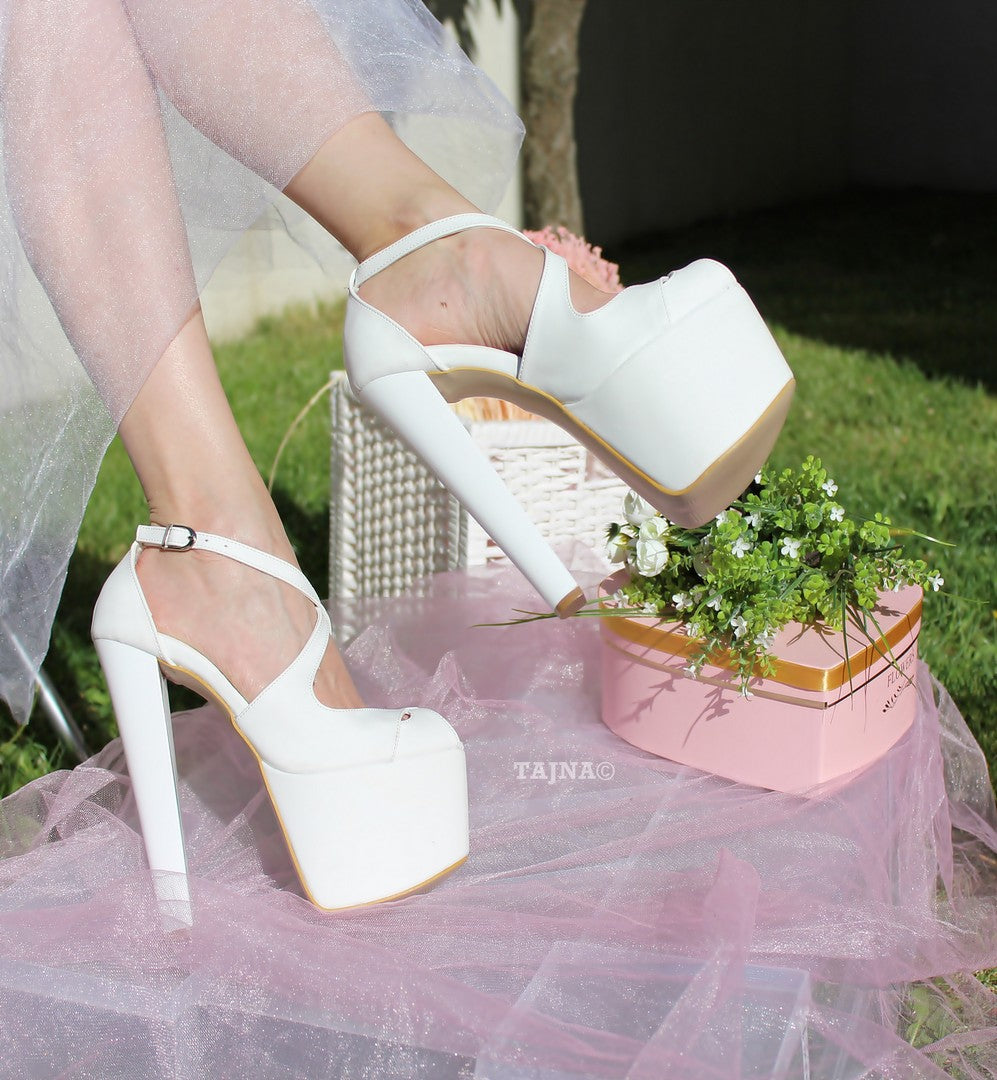 Ankle Cross Strap Peep Toe White Platform Shoes