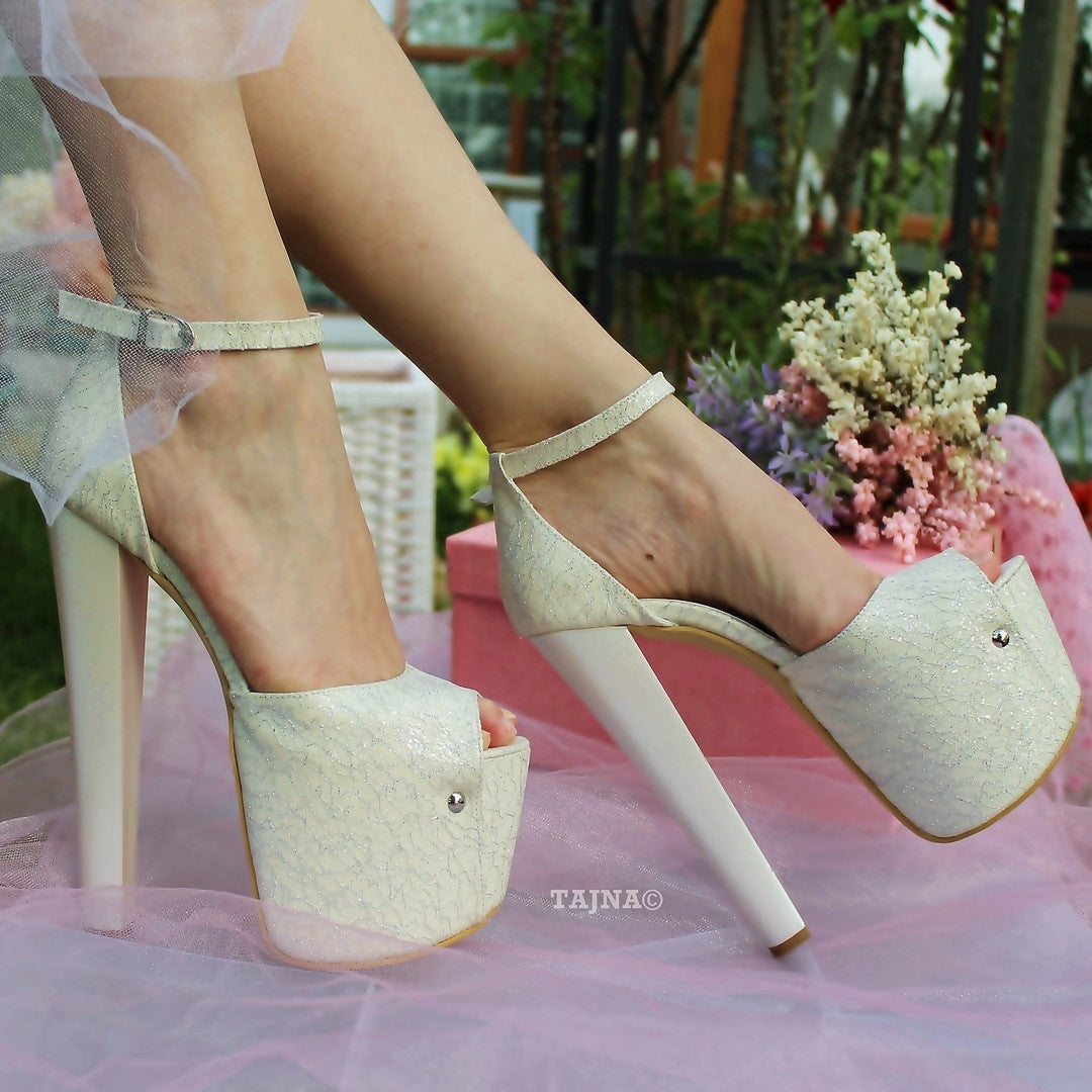 Ankle Strap 19 cm High Heel Wedding Shoes Ivory Lace