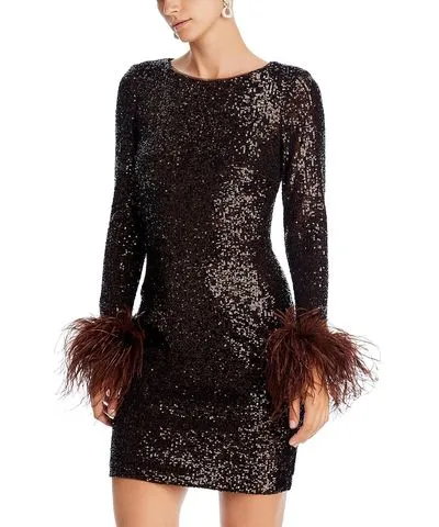 Aqua Womens Sequin Ostrich Feather Cocktail And Party Dress