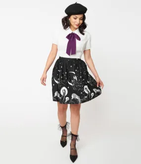 Black & White Moon Child Print Flare Skirt