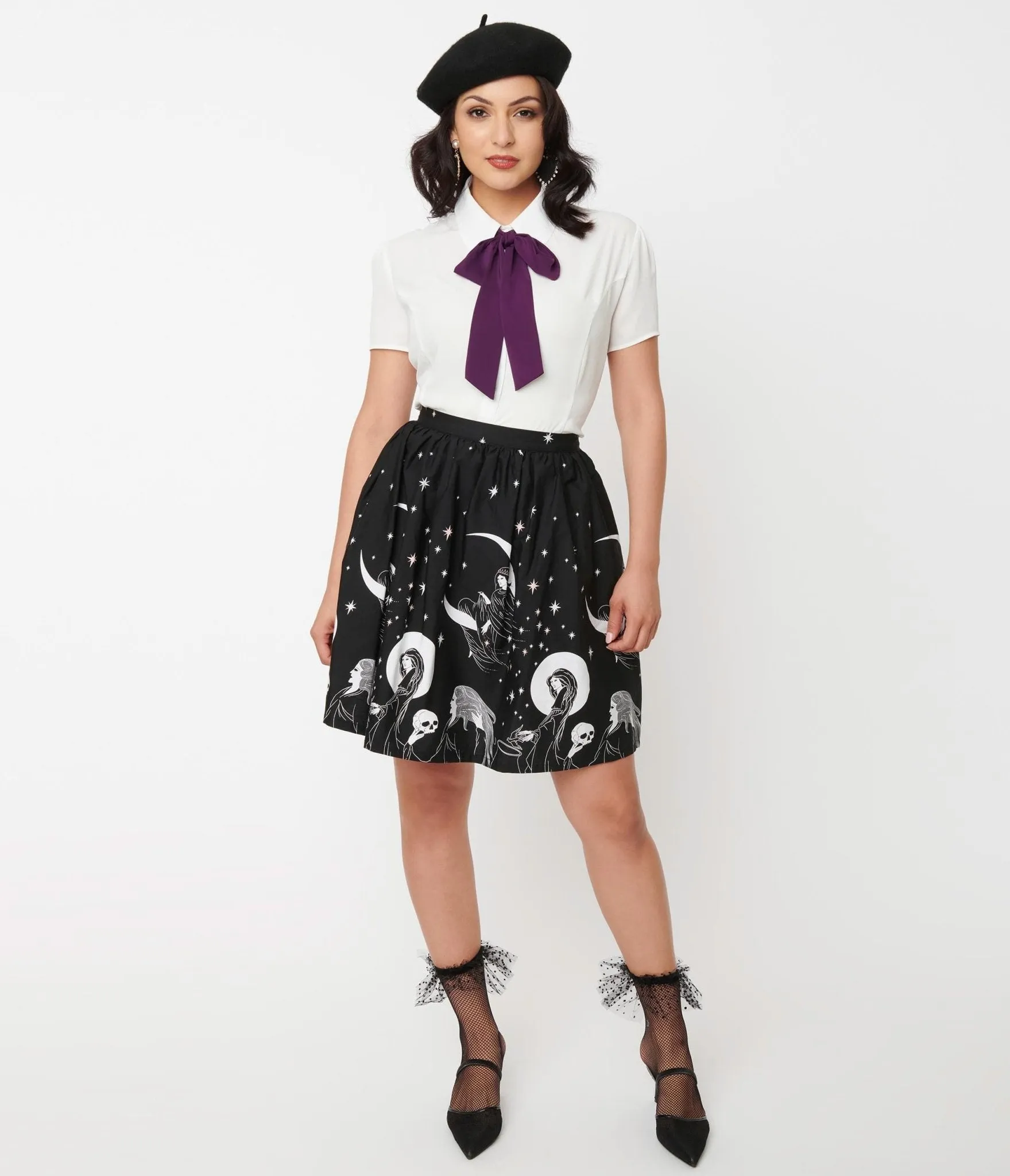 Black & White Moon Child Print Flare Skirt