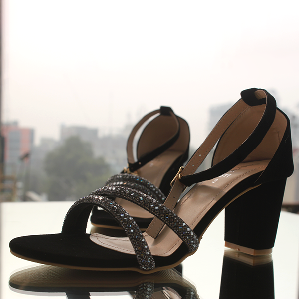 Black Fancy Heel Sandal for women