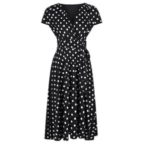 Black Polka Dot Cap Sleeve Fit And Flare Midi Dress