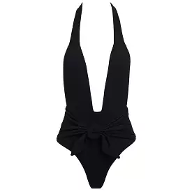 Black Rib Tropez Tie-Up One-Piece