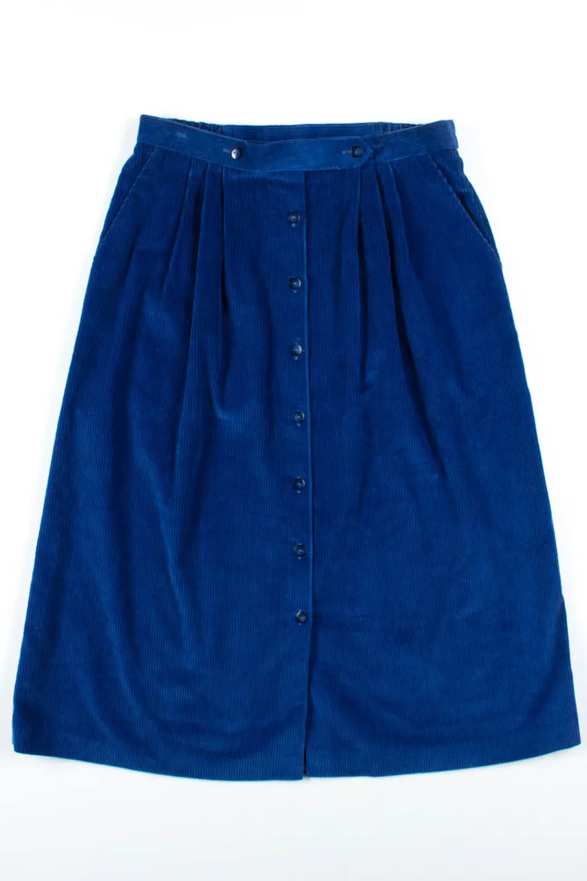 Blue Corduroy Button Front Skirt