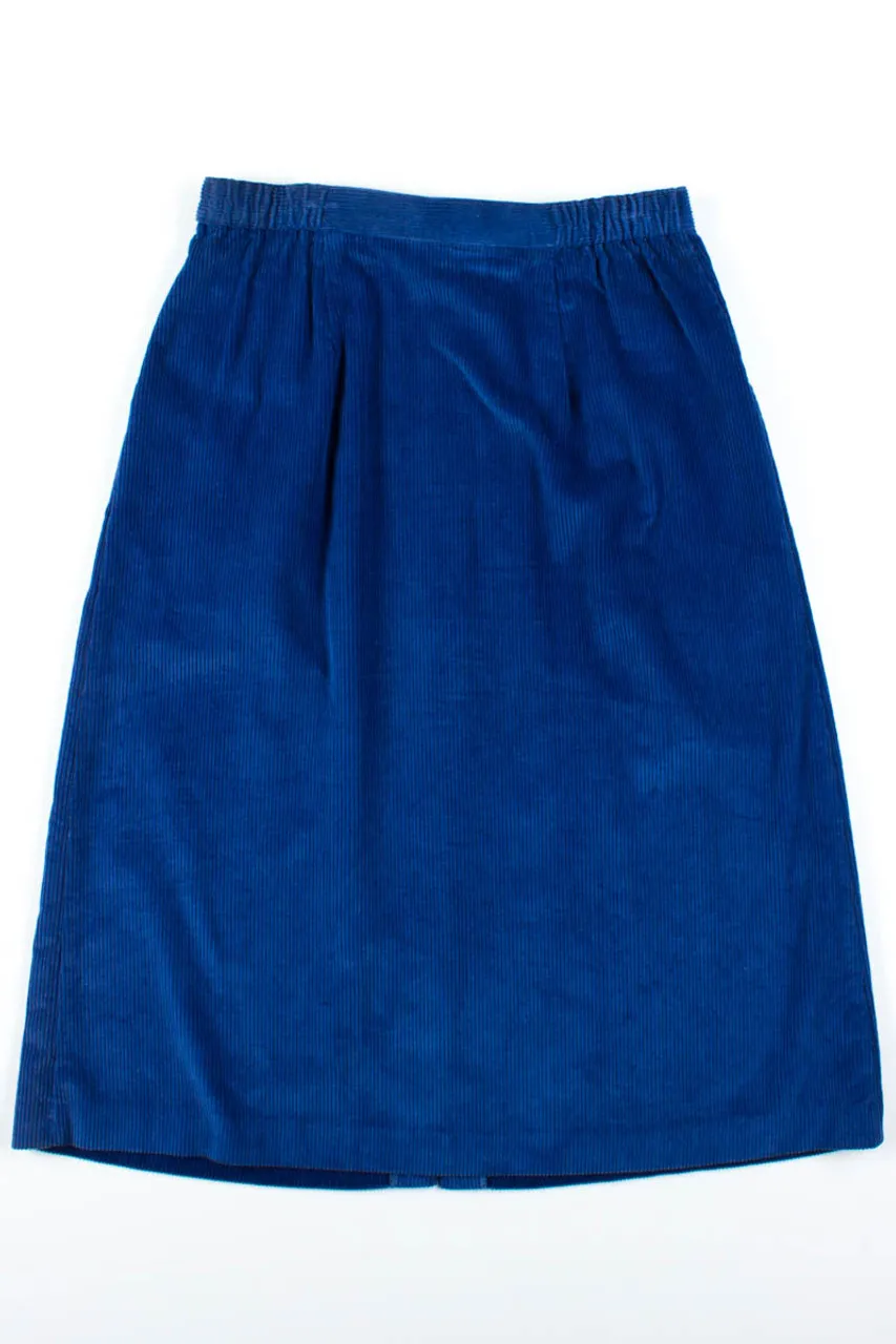 Blue Corduroy Button Front Skirt