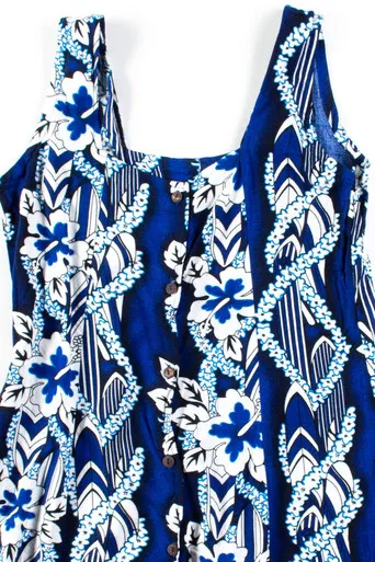 Blue Hawaiian Button Front Mini Dress