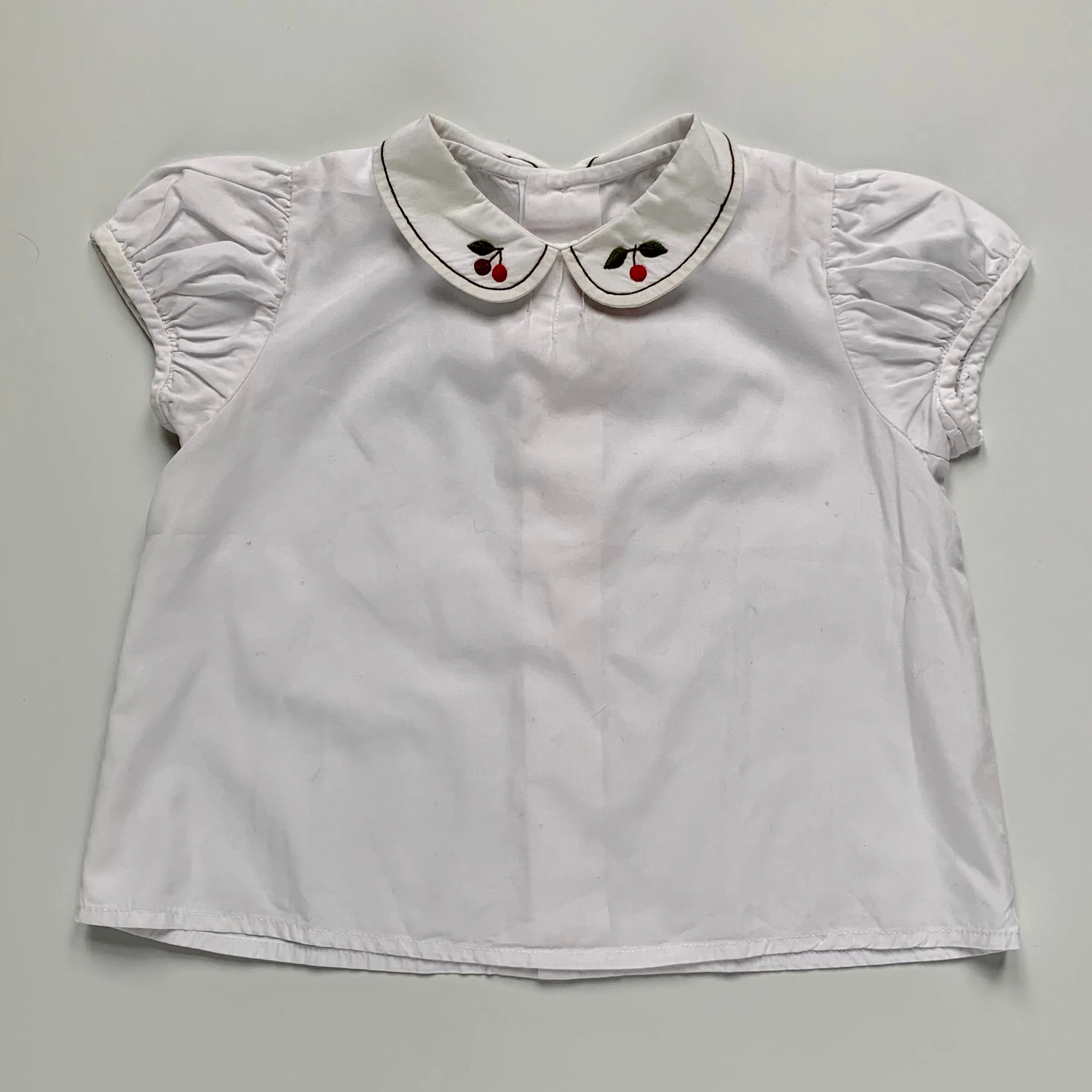 Bonpoint White Short Sleeve Blouse With Collar: 18 Months