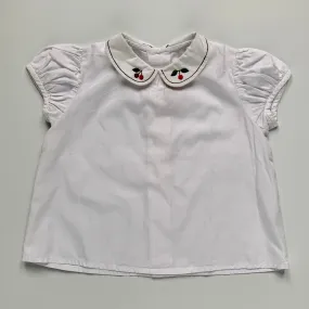 Bonpoint White Short Sleeve Blouse With Collar: 18 Months