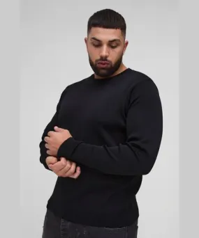 boohooMAN Mens Plus Basic Regular Fit Crew Neck Sweater in Black