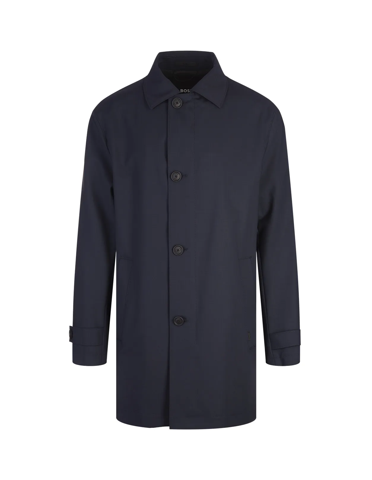 BOSS Dark Blue Wool Blend Waterproof Coat