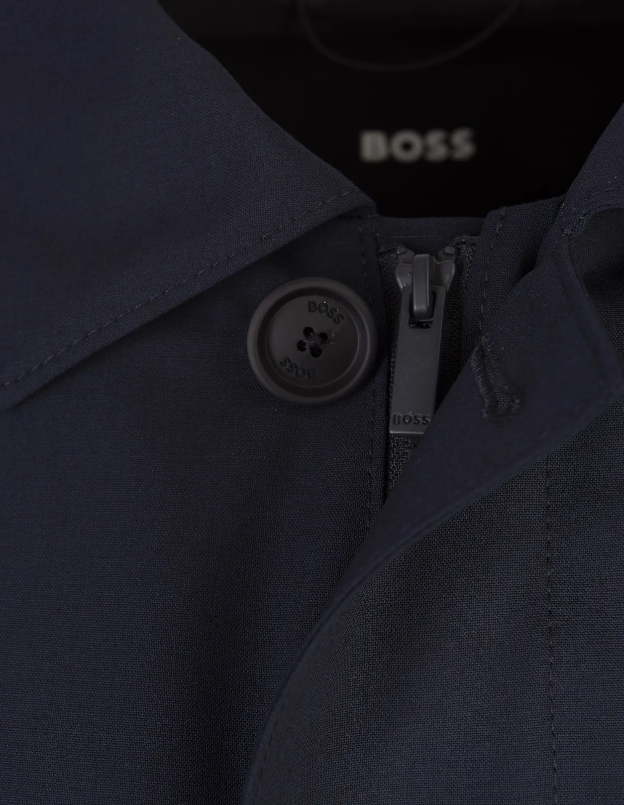 BOSS Dark Blue Wool Blend Waterproof Coat