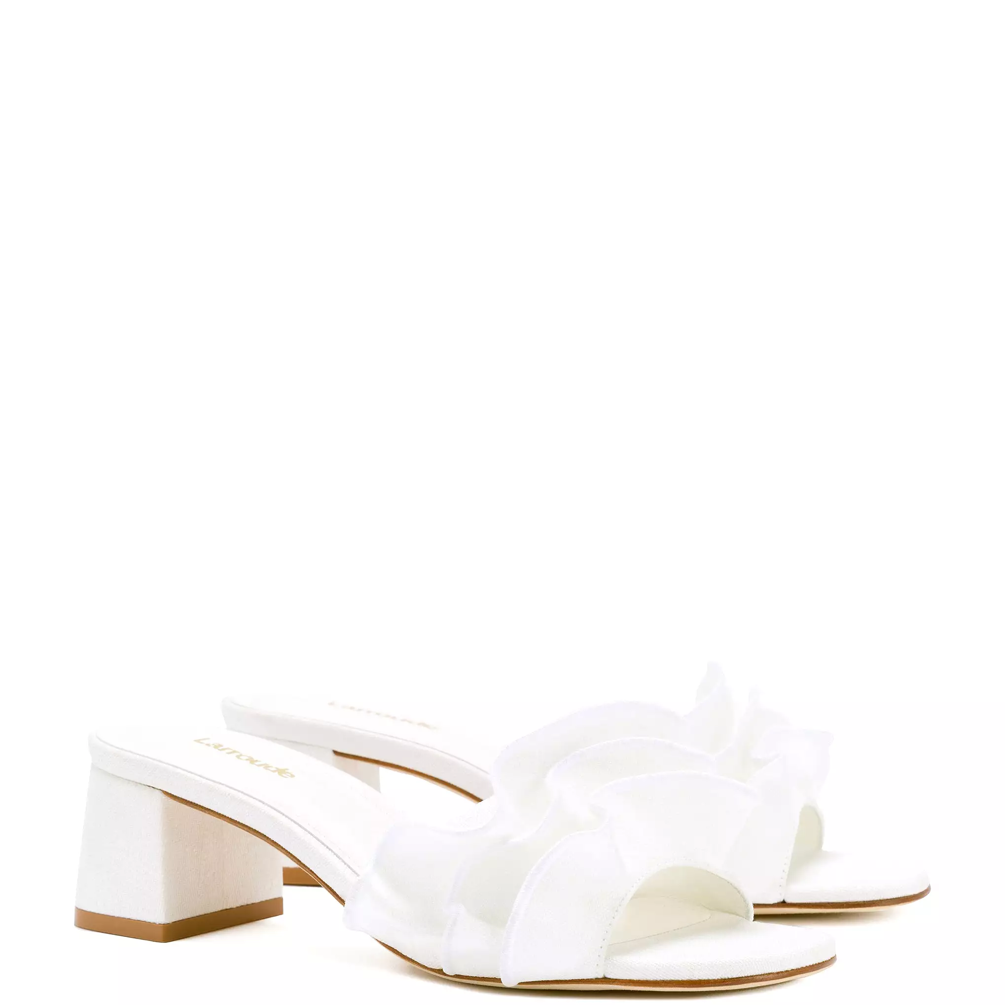 Brigitte Ruffle Mule In White Raffia