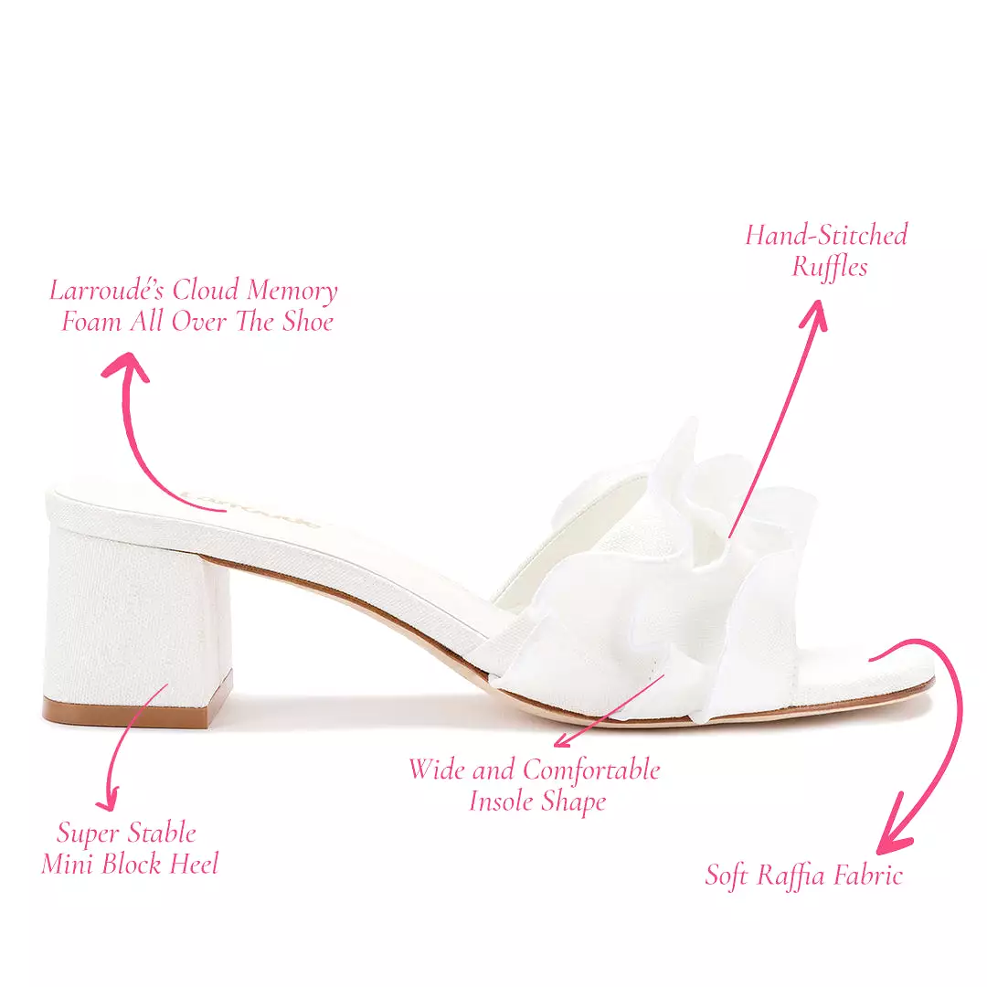 Brigitte Ruffle Mule In White Raffia