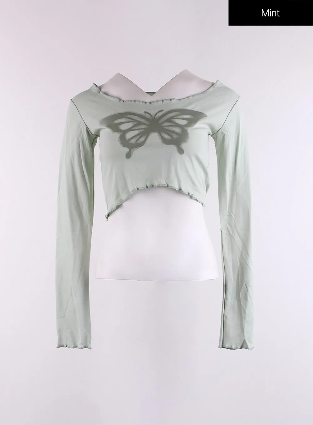 Butterfly Boat Neck Crop Tee CJ431