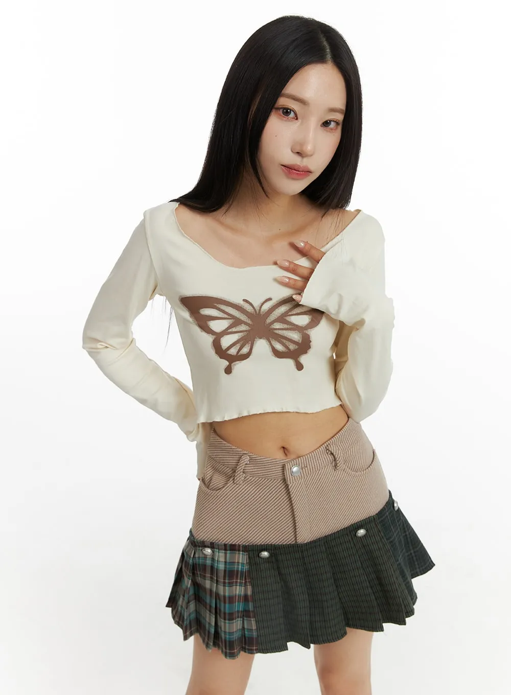 Butterfly Boat Neck Crop Tee CJ431