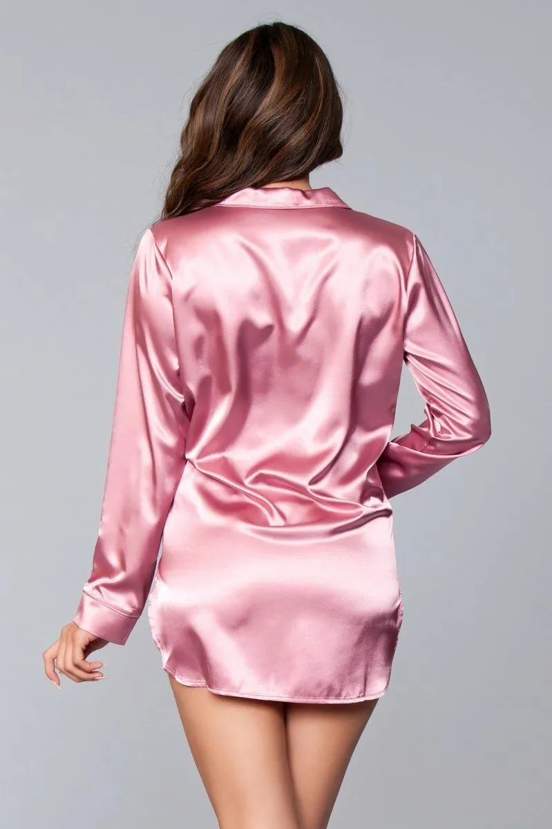 Button Front Satin Sleepshirt