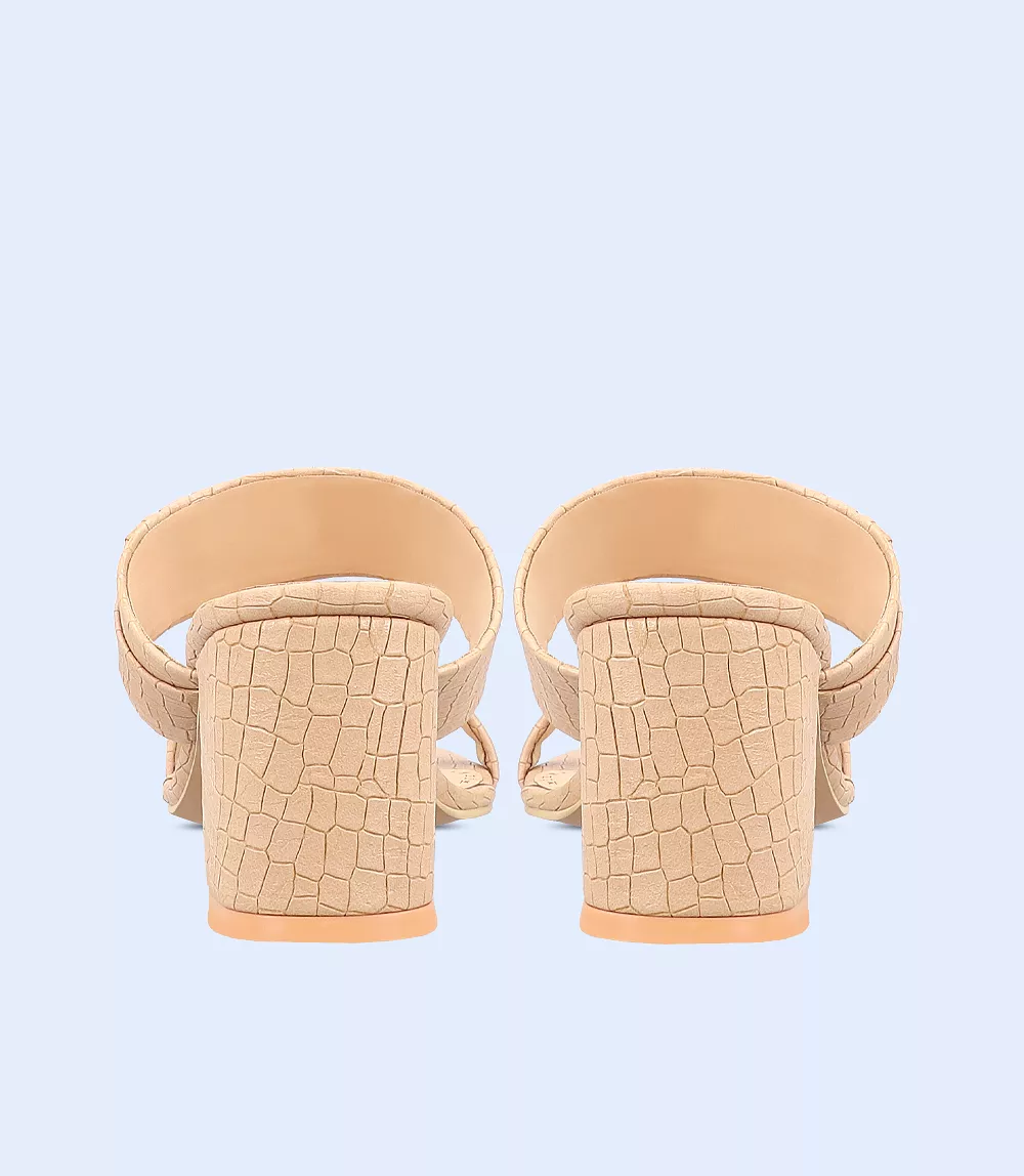 BW9394-BEIGE-Women Sandal Heel