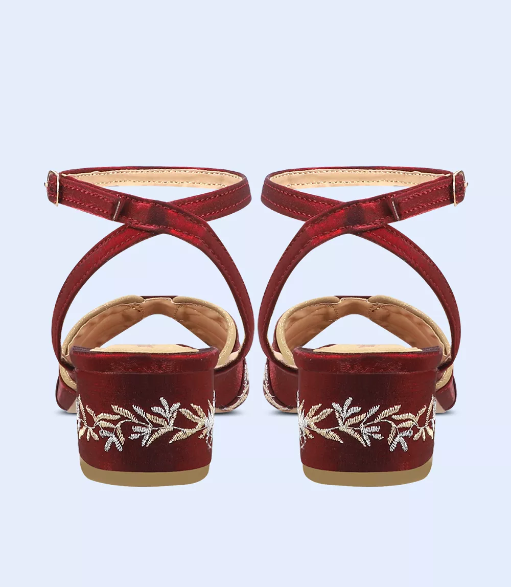 BW9688-MAROON/GOL-Women Sandal Heel