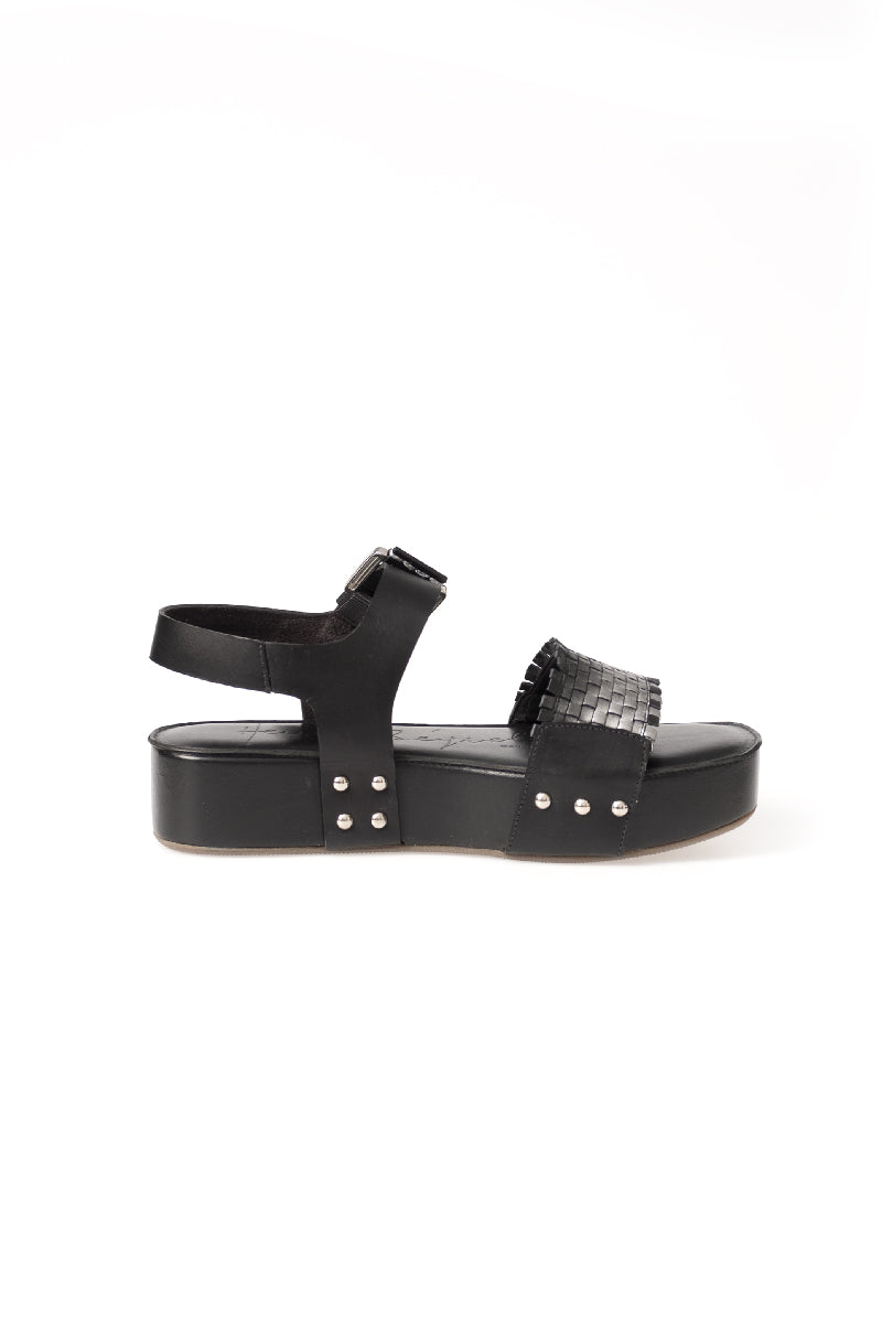 Calf Leather Zeppa Sandal Sfumato Nero