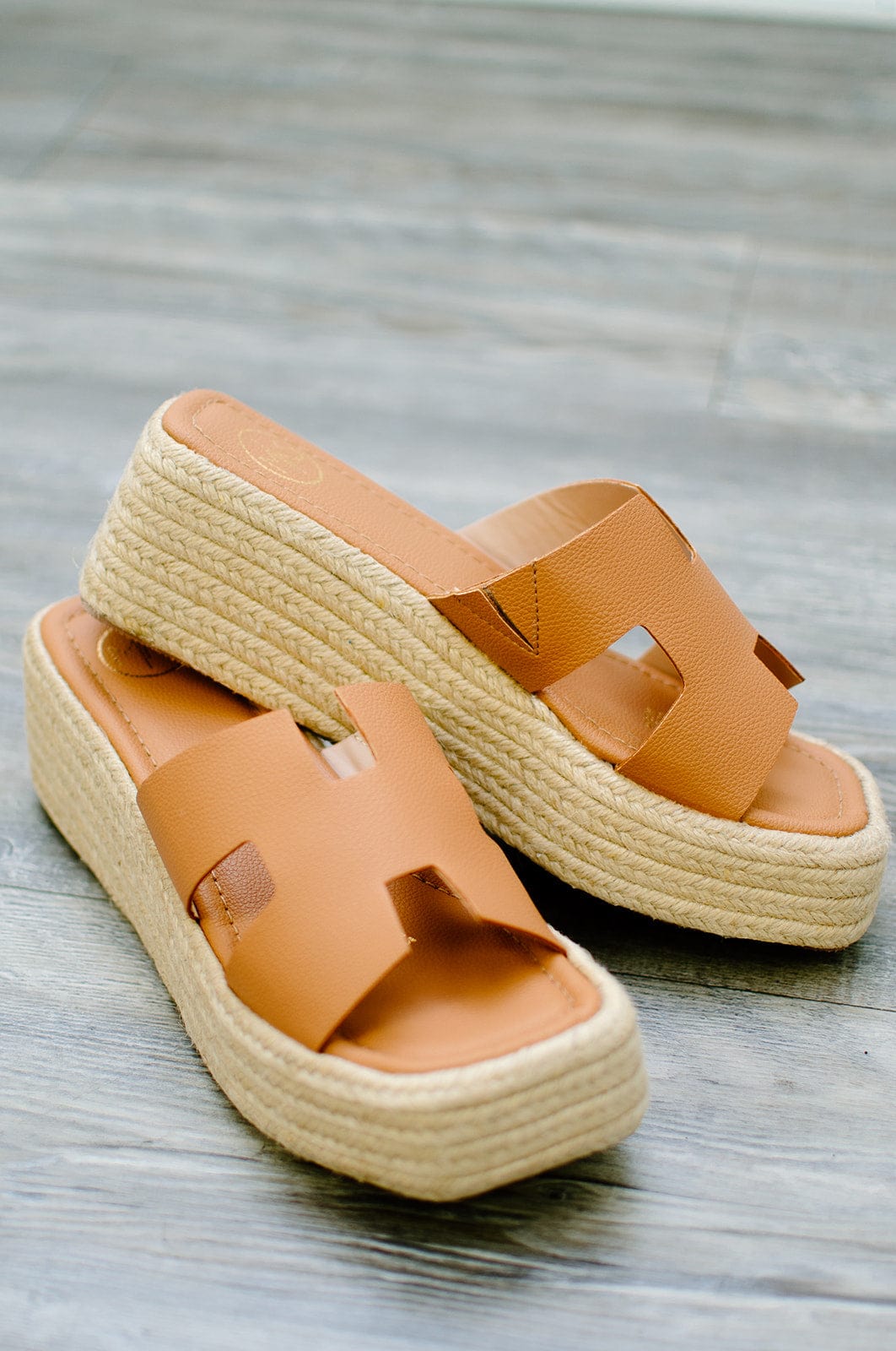 Camel Slip On Platform Sandals