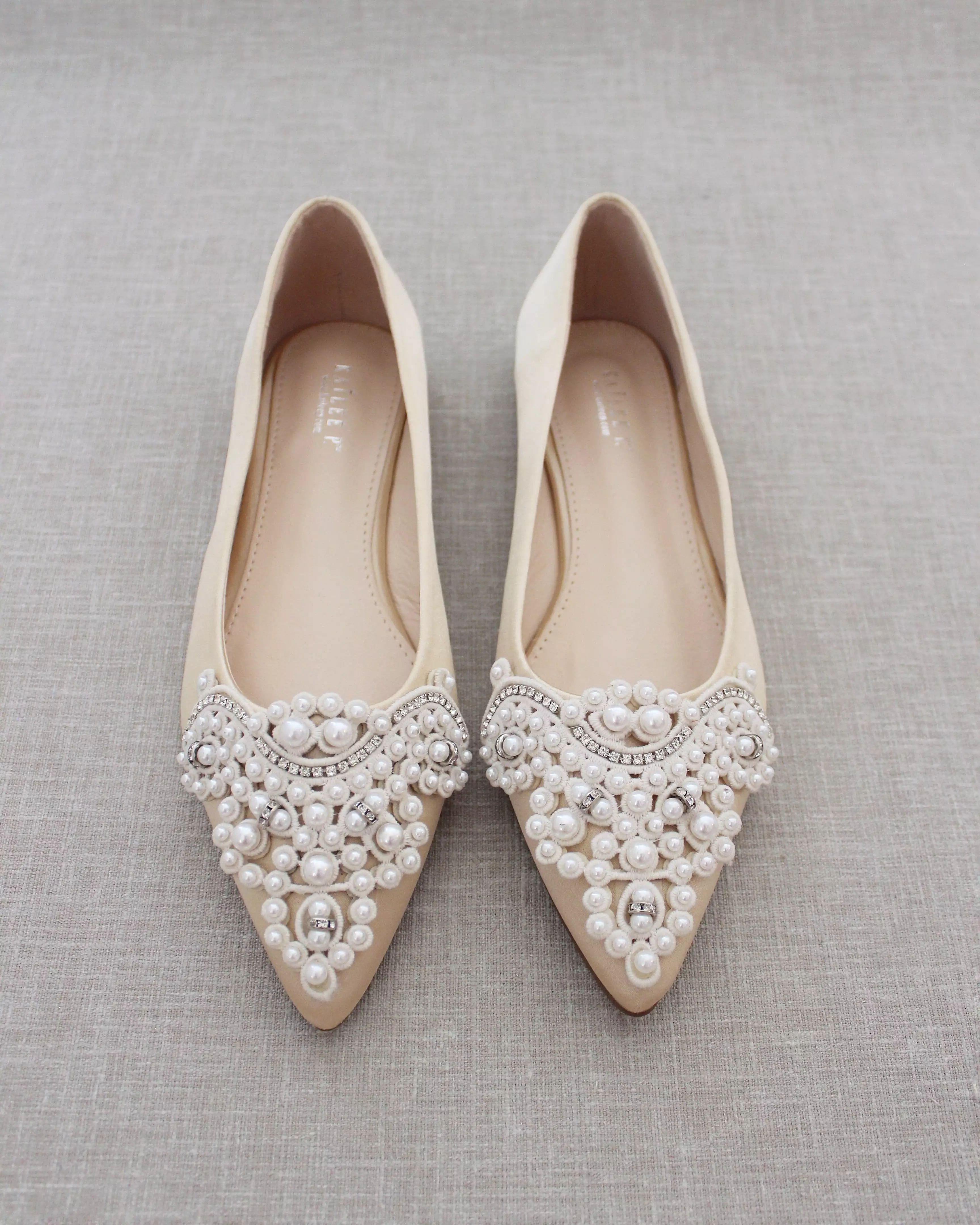 Champagne Embellished Pearl Evening Flats