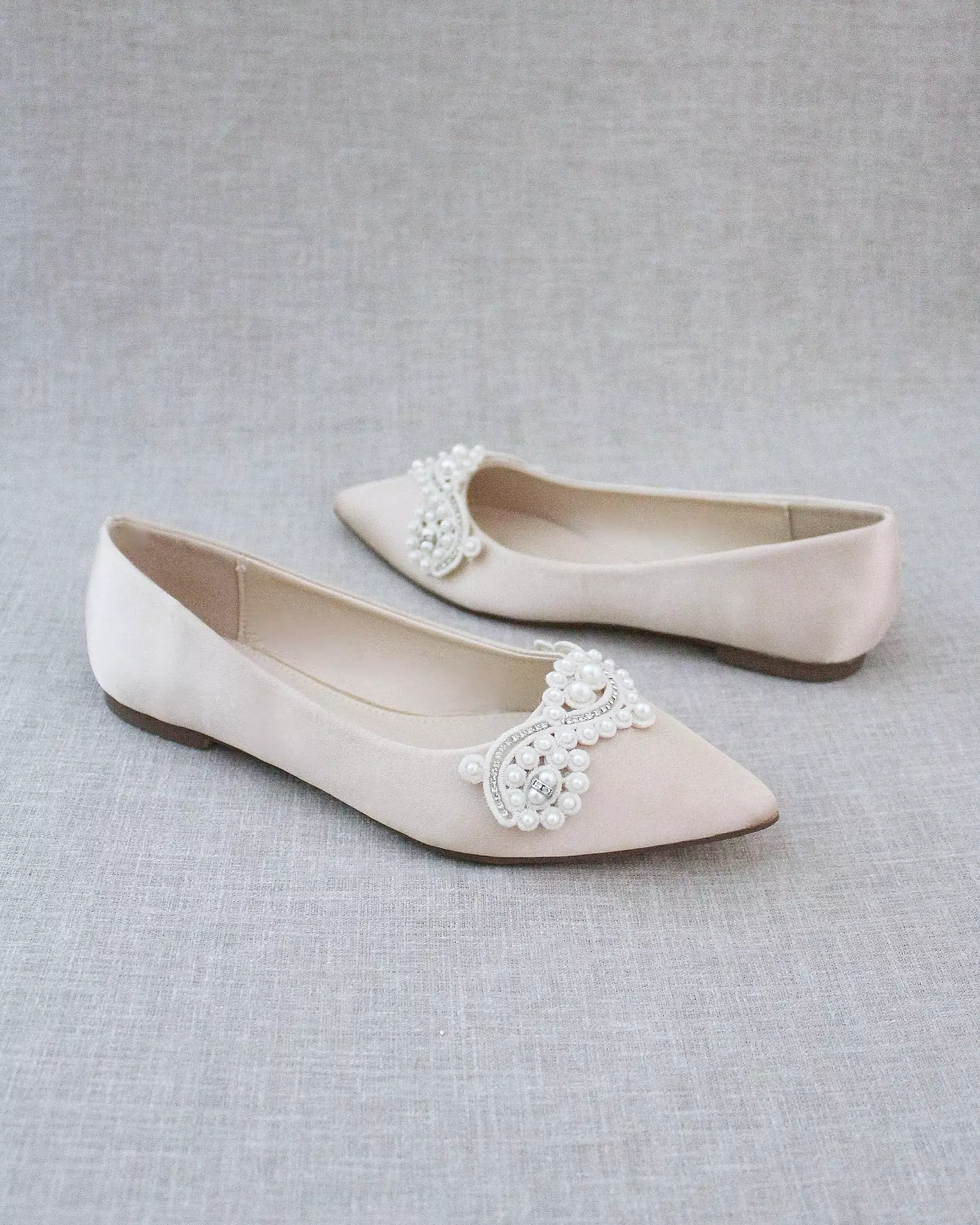 Champagne Embellished Pearl Evening Flats