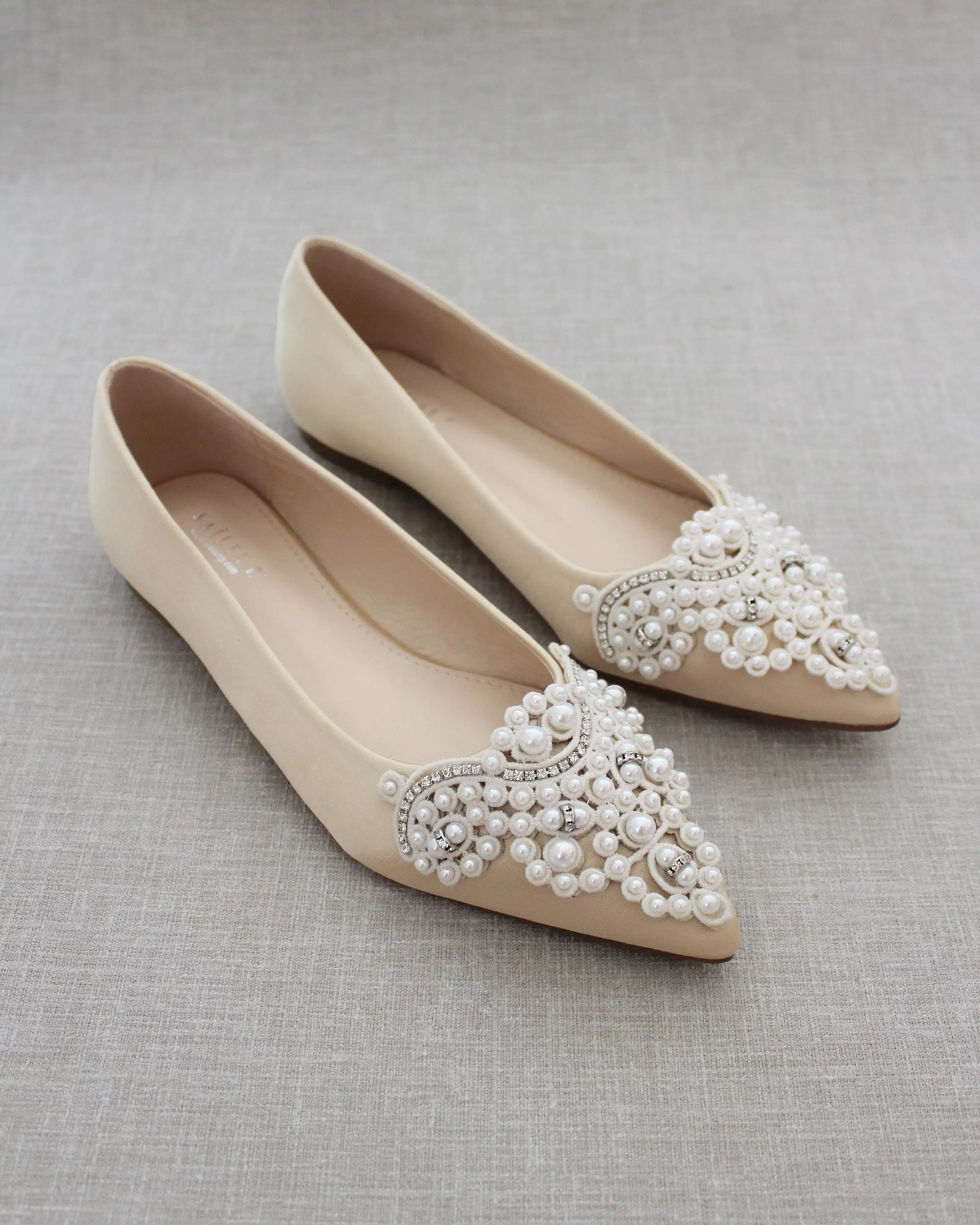 Champagne Embellished Pearl Evening Flats