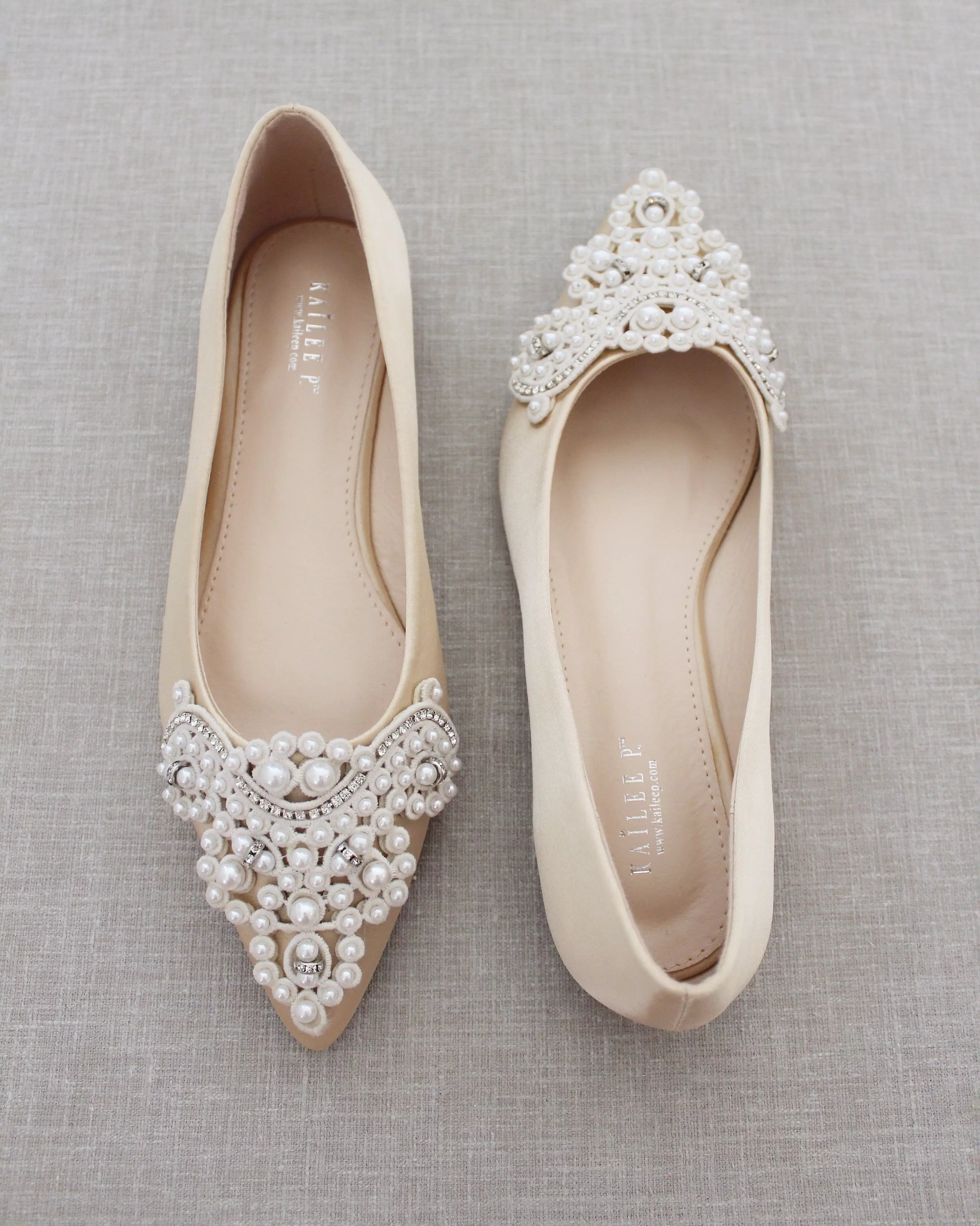 Champagne Embellished Pearl Evening Flats