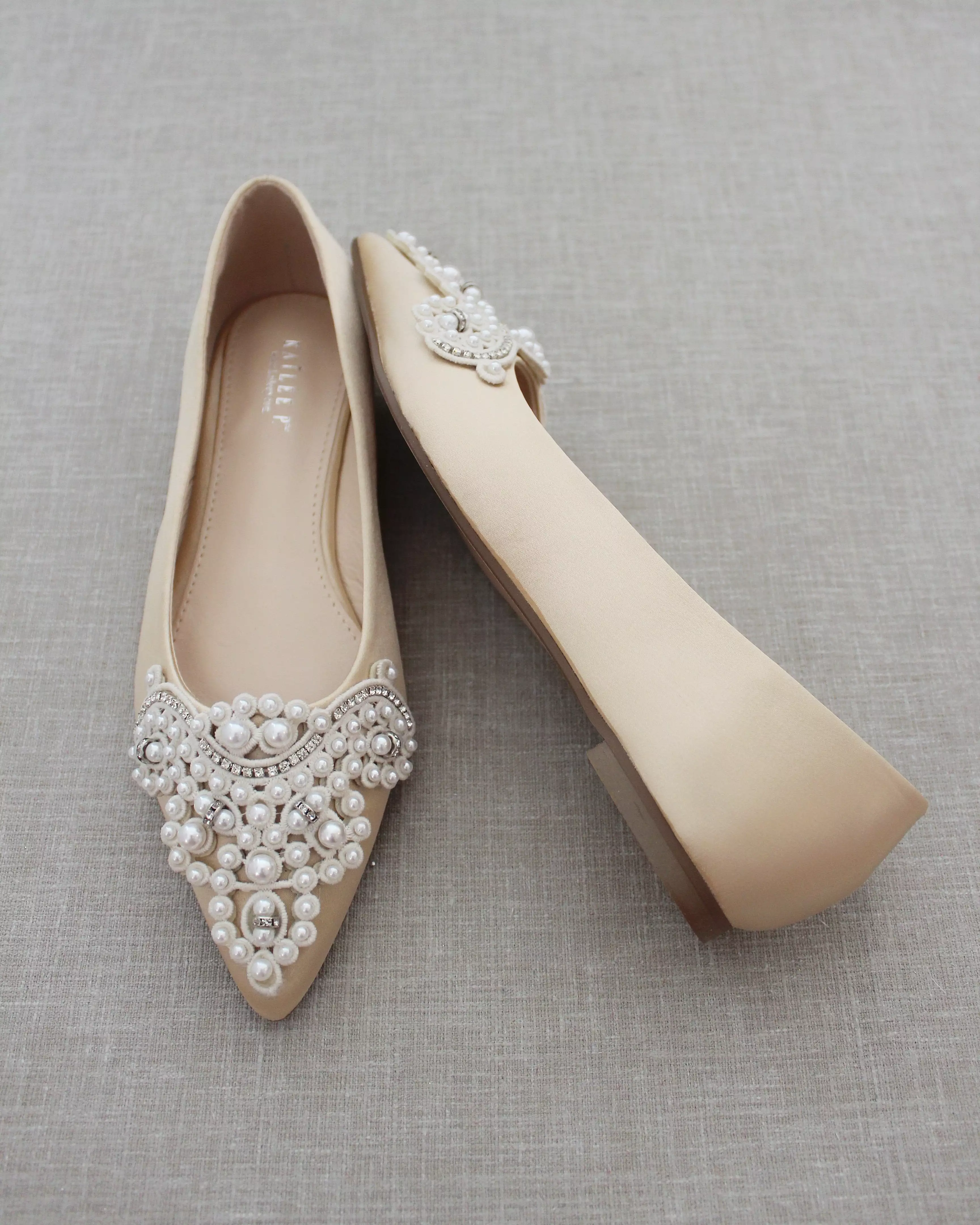 Champagne Embellished Pearl Evening Flats