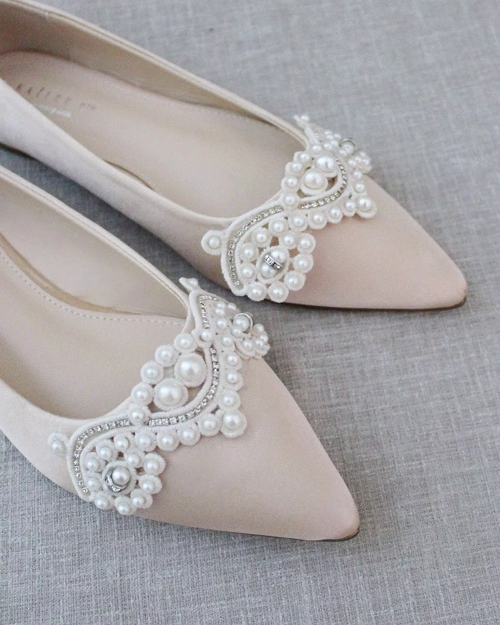 Champagne Embellished Pearl Evening Flats