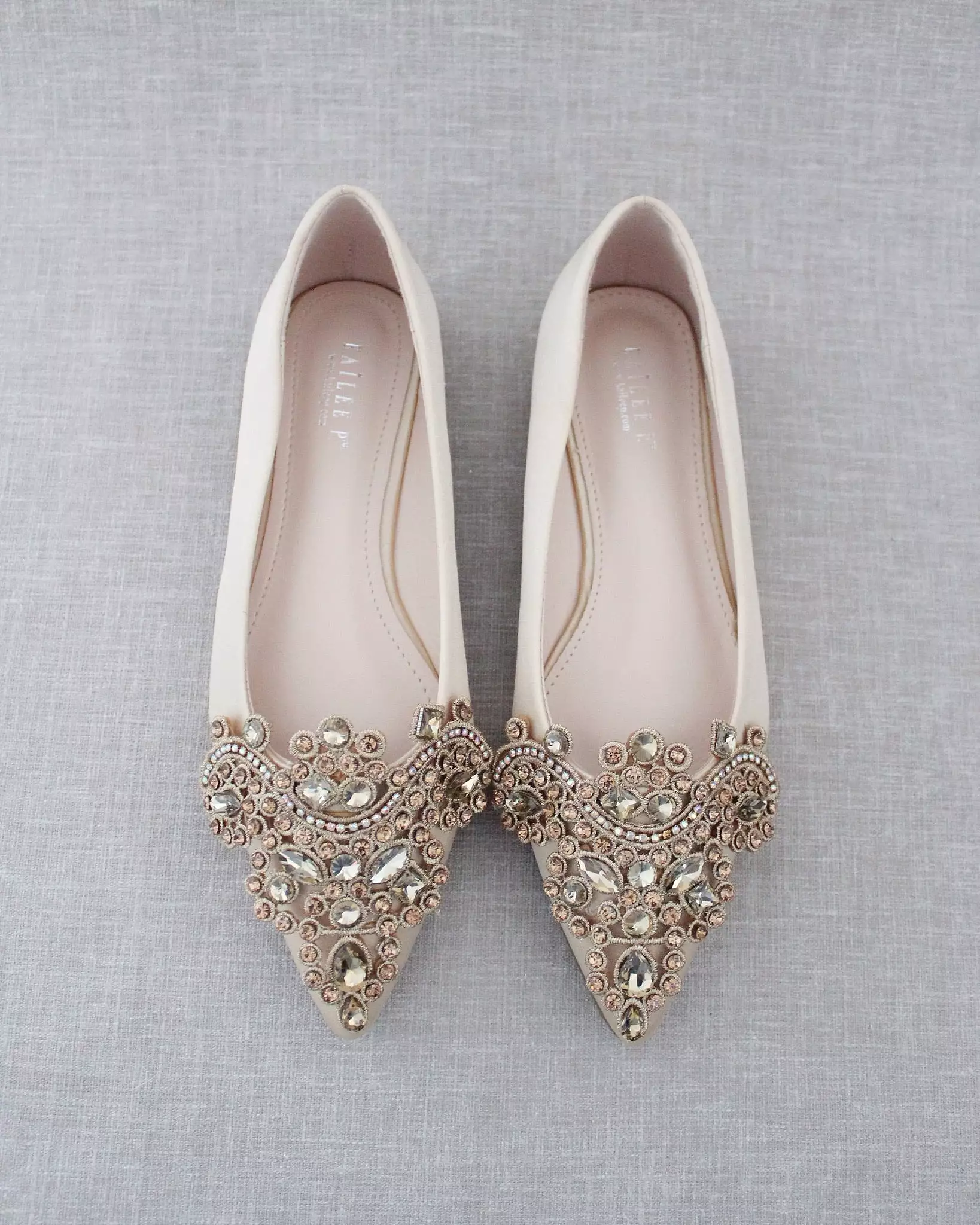 Champagne Embellished Rhinestone Evening Flats