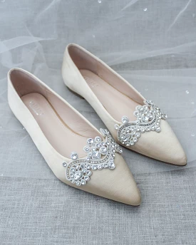 Champagne Embellished Rhinestone Evening Flats