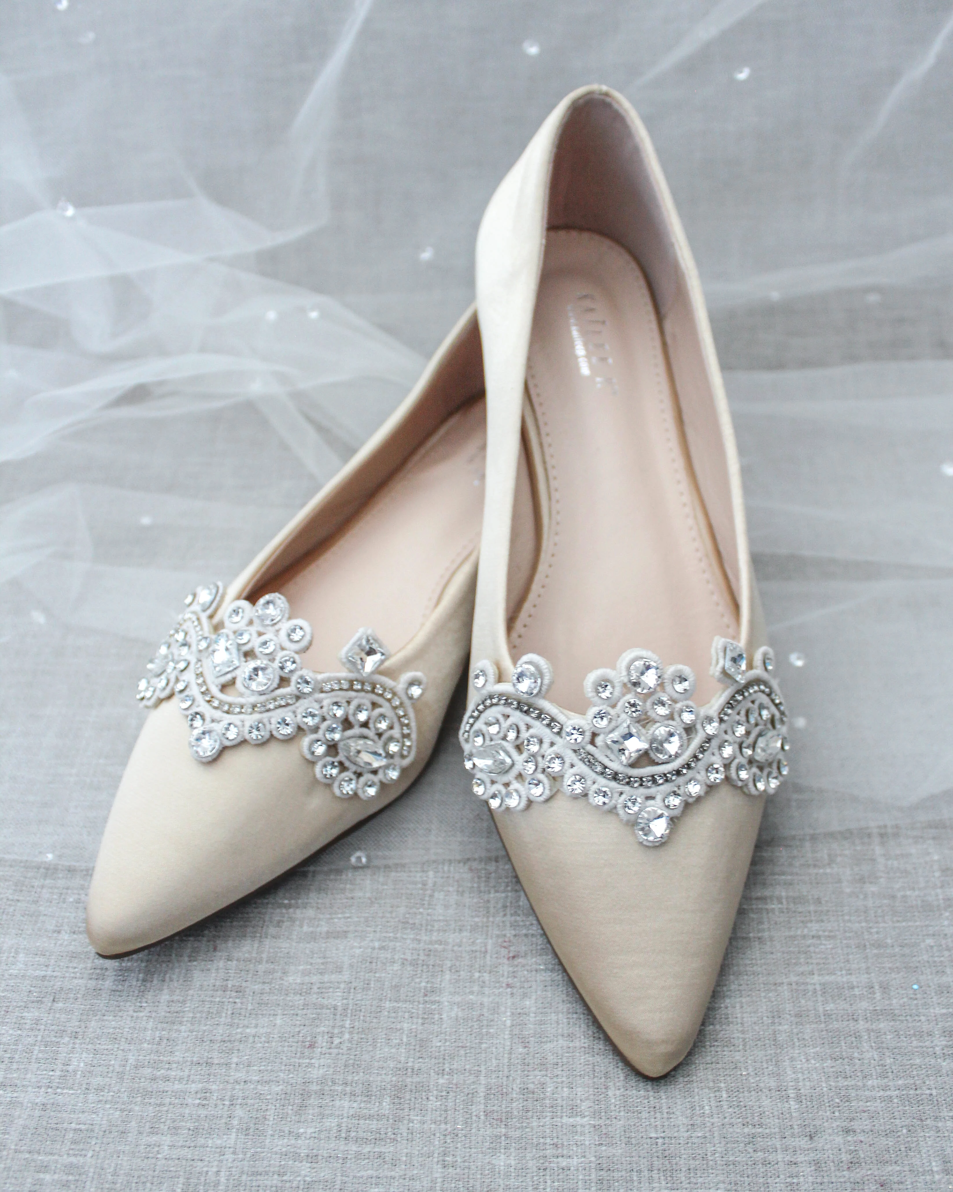 Champagne Embellished Rhinestone Evening Flats