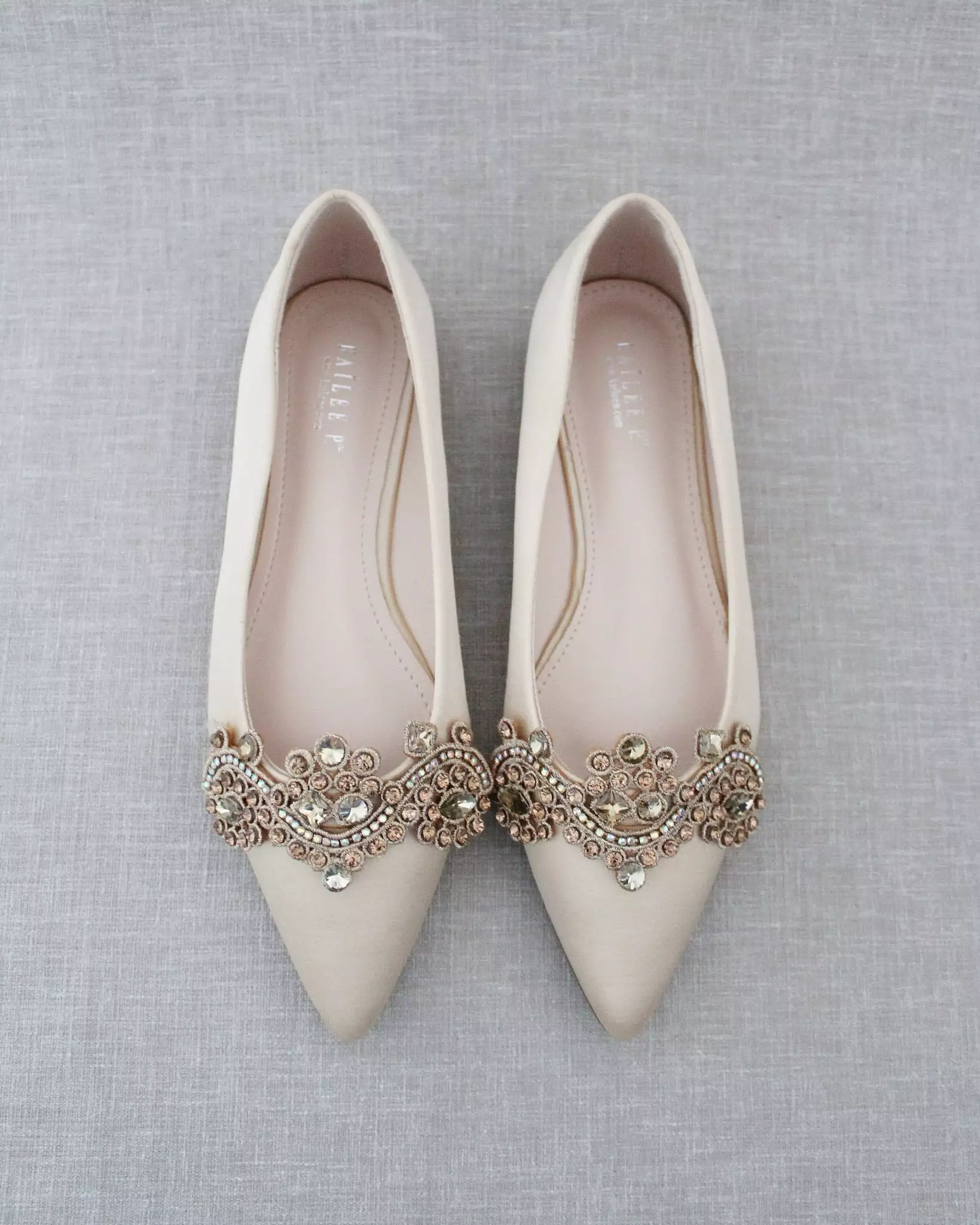 Champagne Embellished Rhinestone Evening Flats