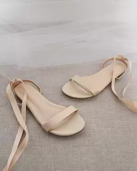 Champagne Satin Flat Sandal with Ballerina Lace Up