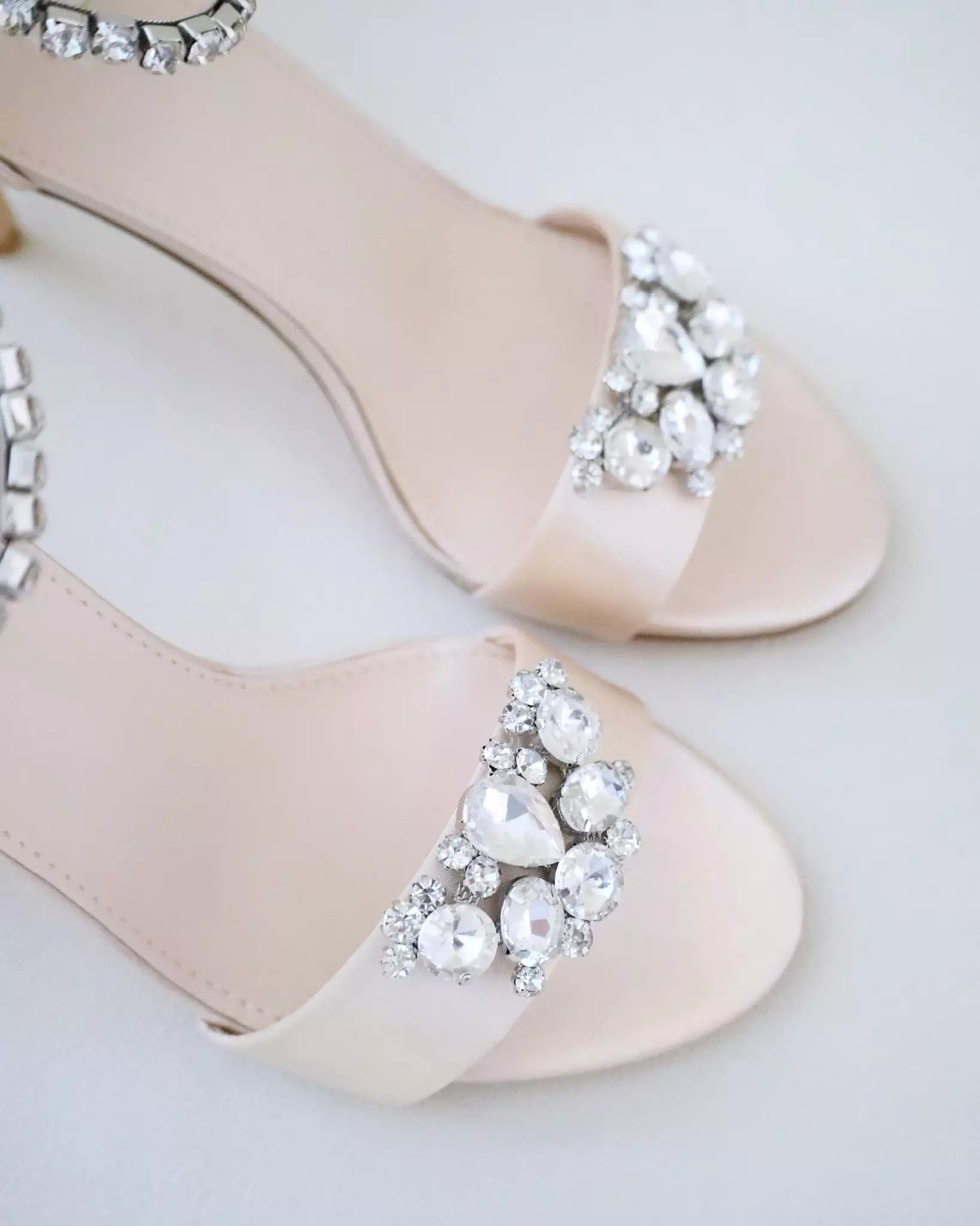 Champagne Satin High Heel Evening Sandals with Dewdrop Brooch