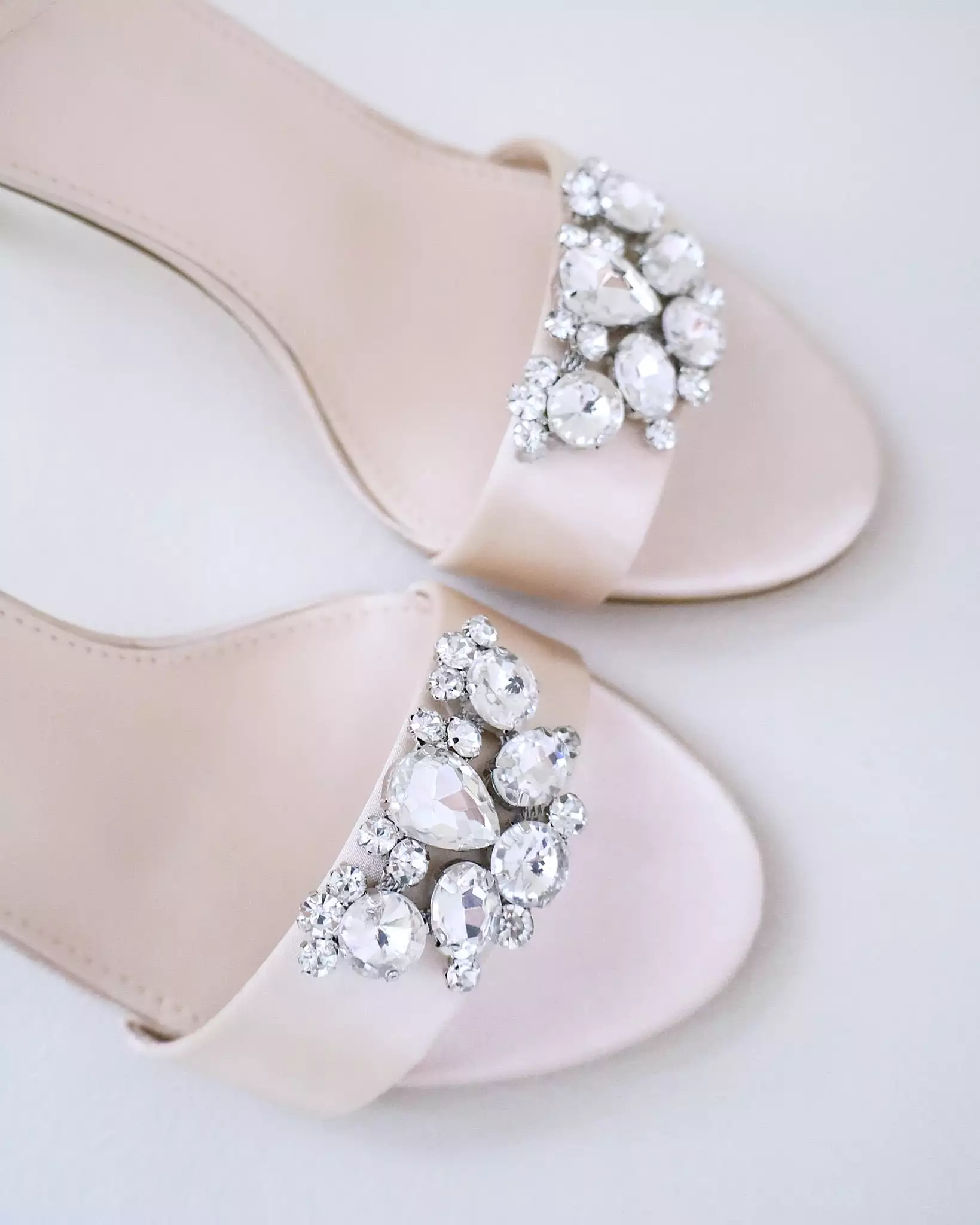 Champagne Satin High Heel Evening Sandals with Dewdrop Brooch