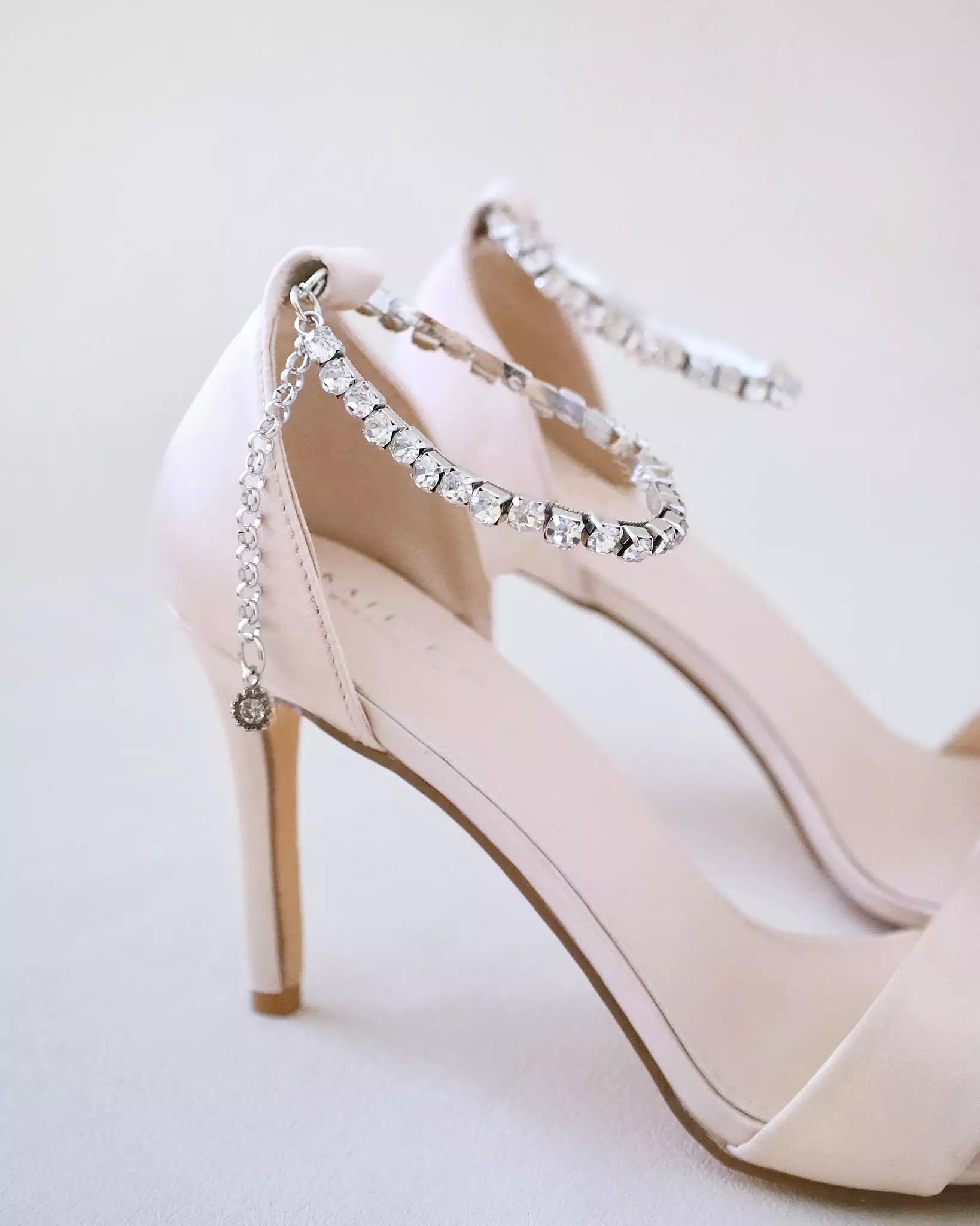 Champagne Satin High Heel Evening Sandals with Eternity Rhinestones Strap