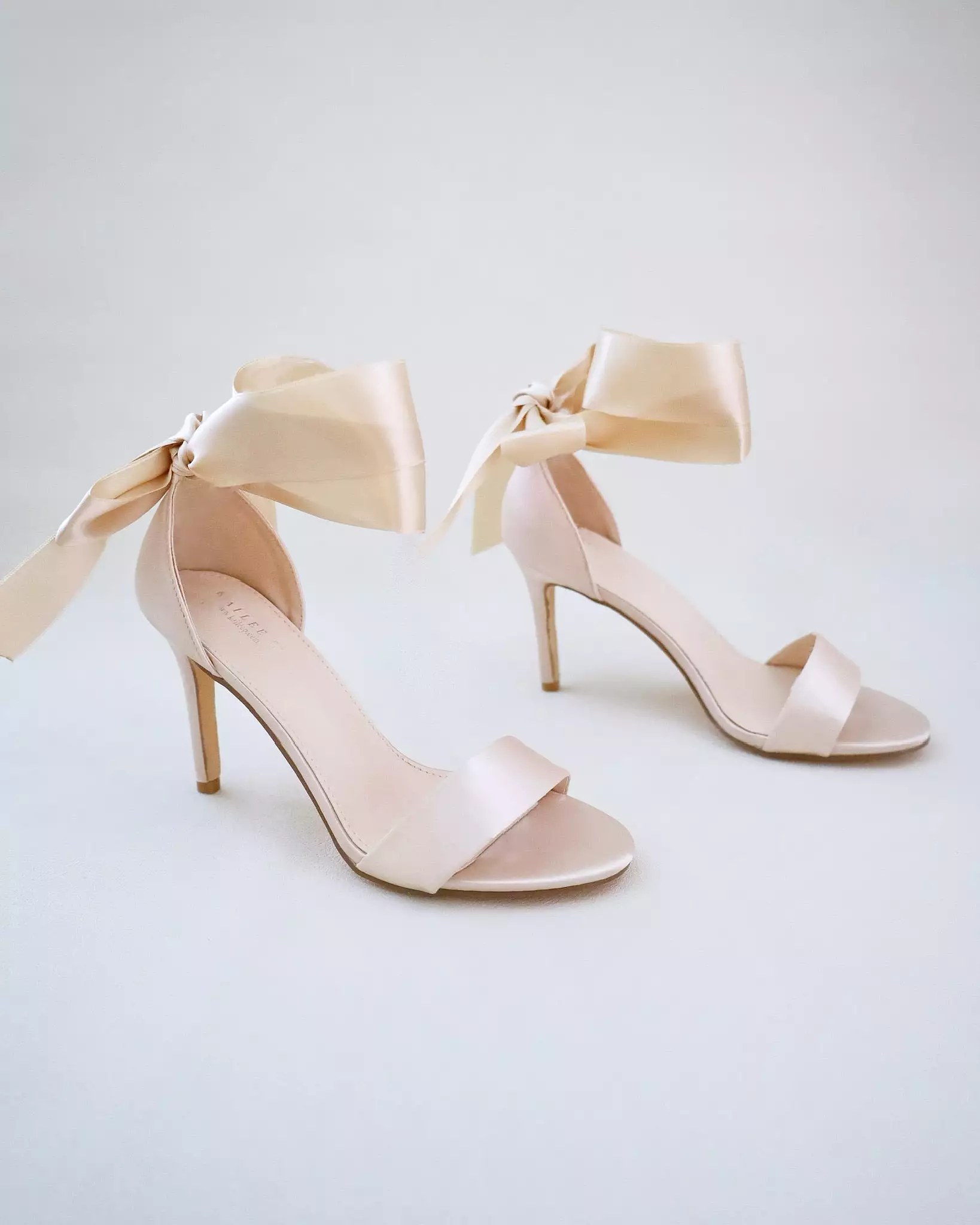 Champagne Satin High Heel Evening Sandals with Wrapped Ankle Tie