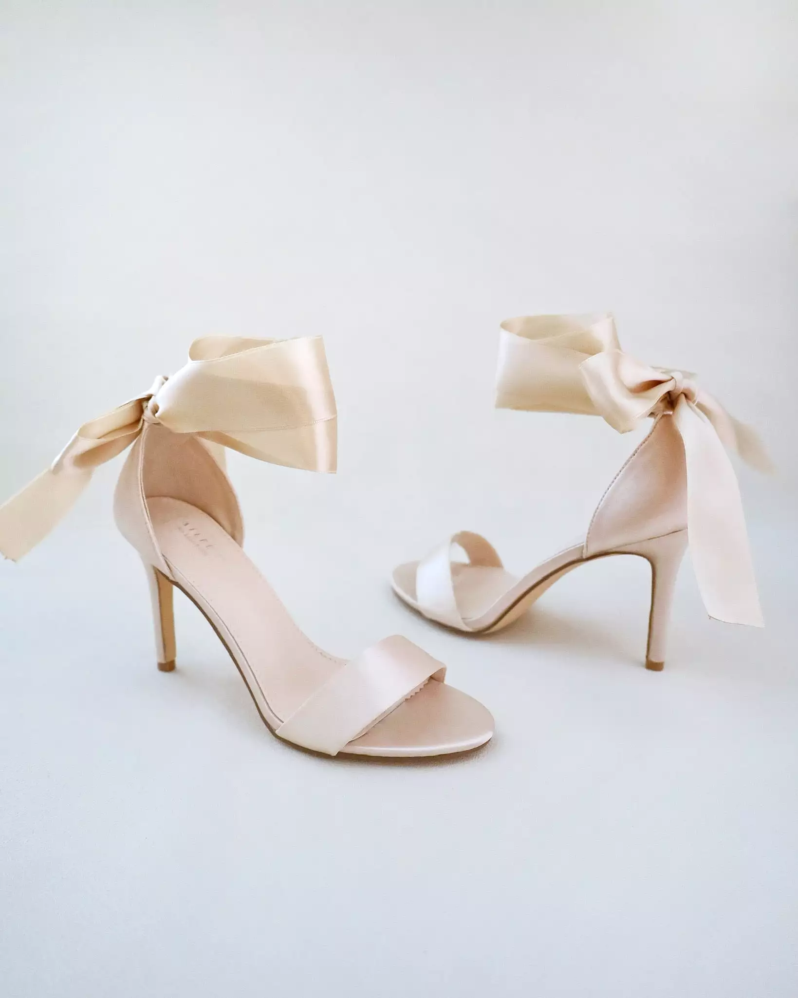 Champagne Satin High Heel Evening Sandals with Wrapped Ankle Tie