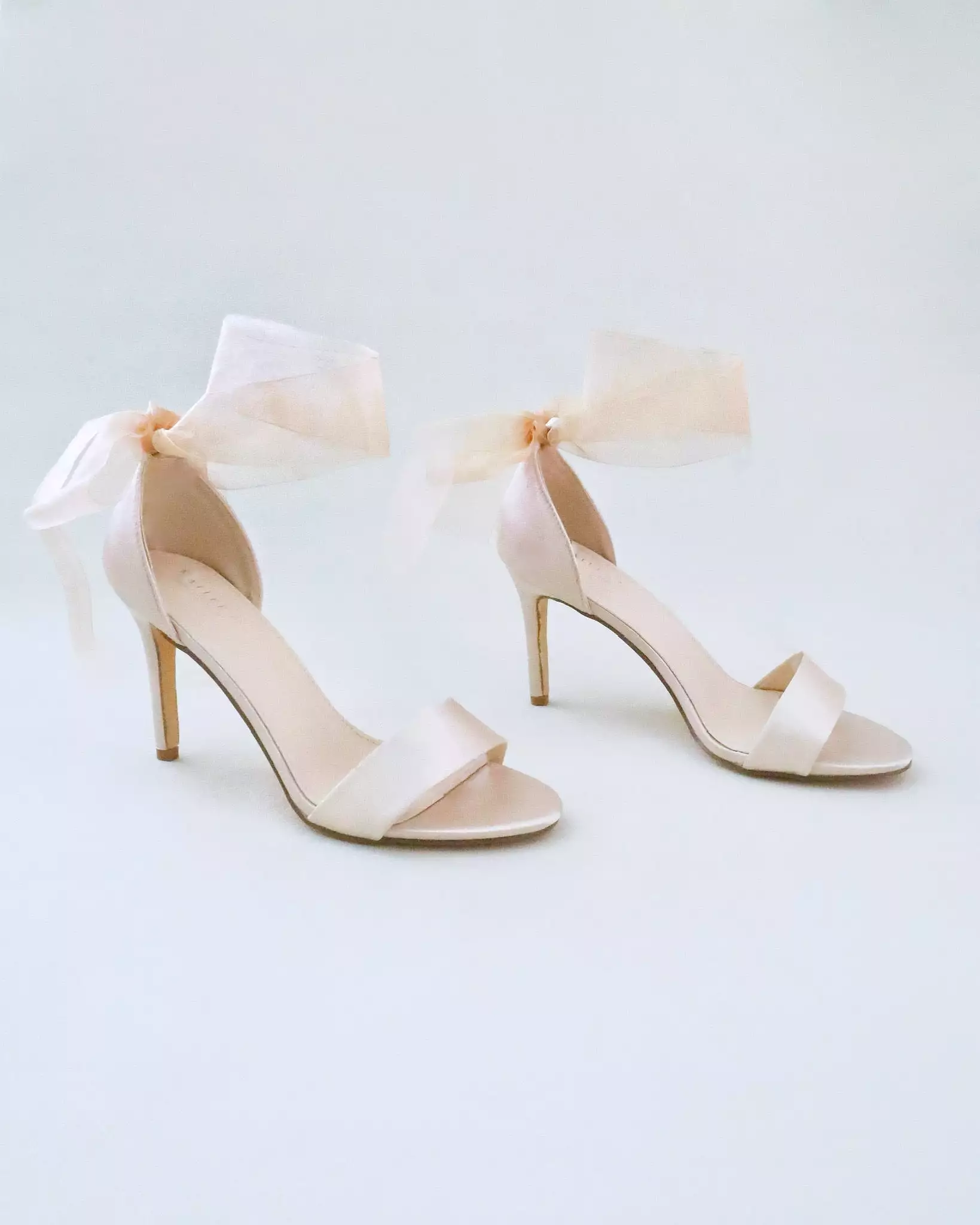 Champagne Satin High Heel Evening Sandals with Wrapped Ankle Tie