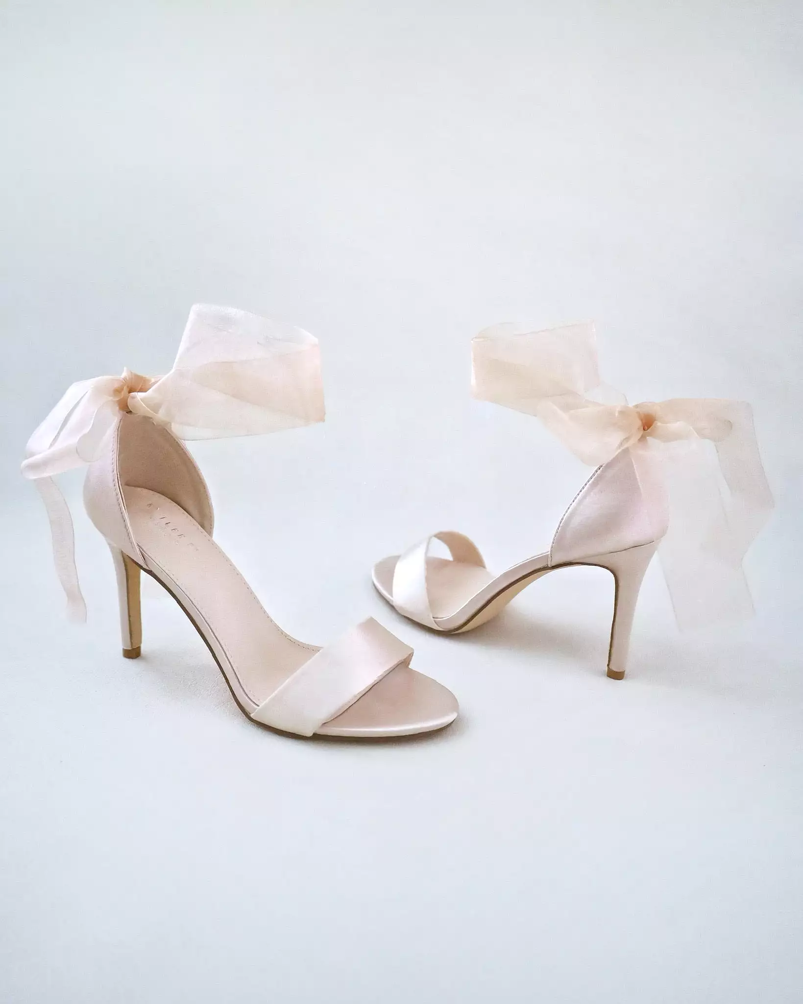 Champagne Satin High Heel Evening Sandals with Wrapped Ankle Tie