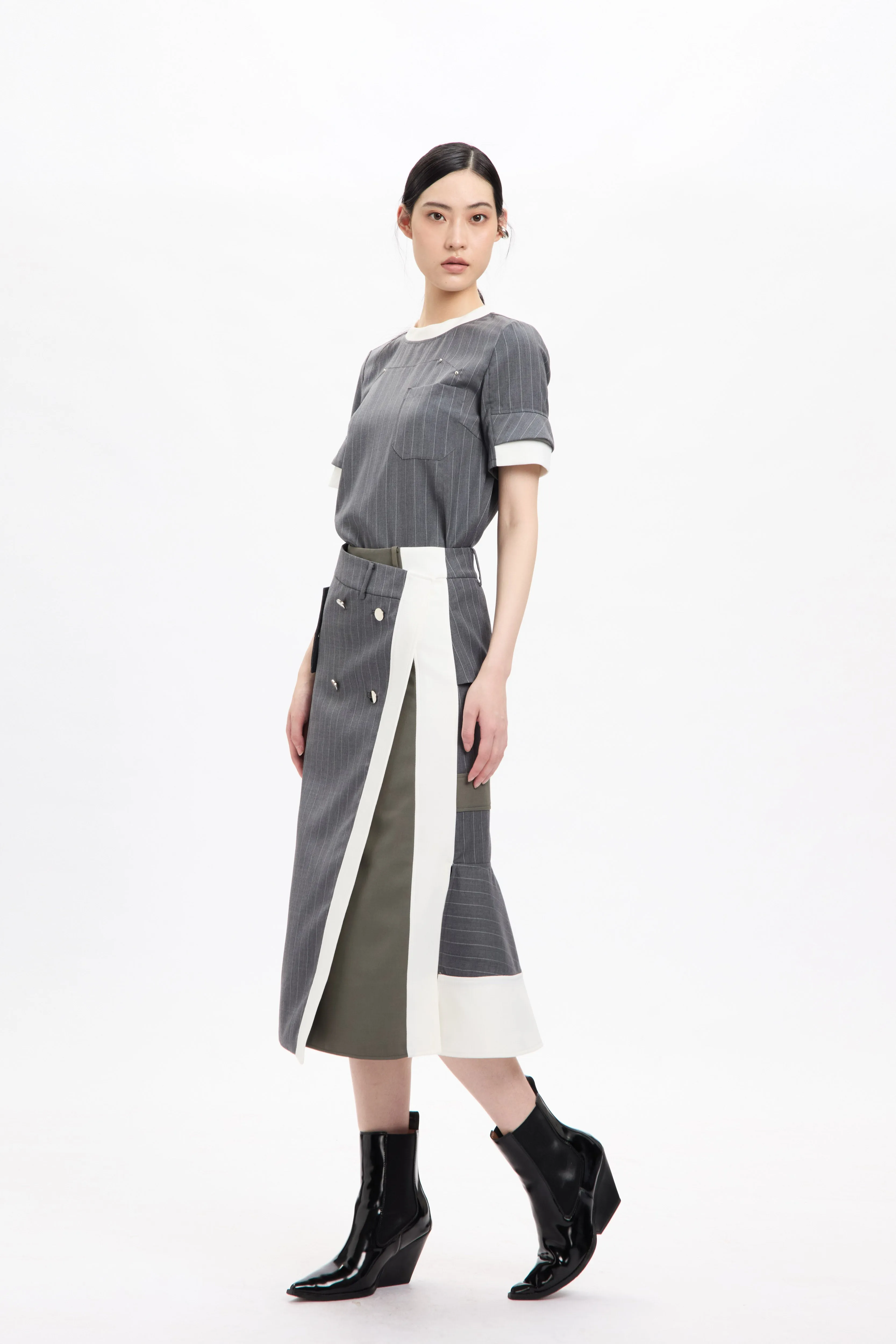 Combo Suiting Back Flare Skirt Grey