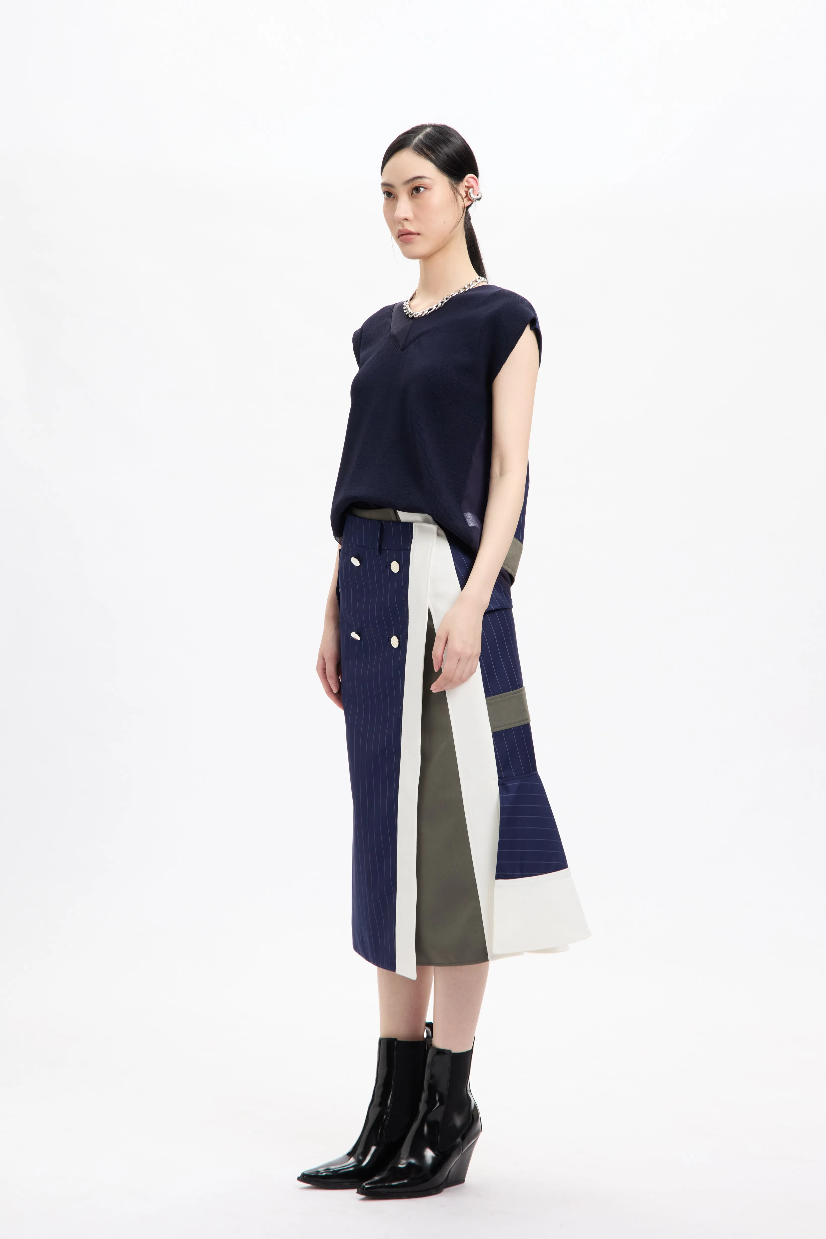 Combo Suiting Back Flare Skirt Navy