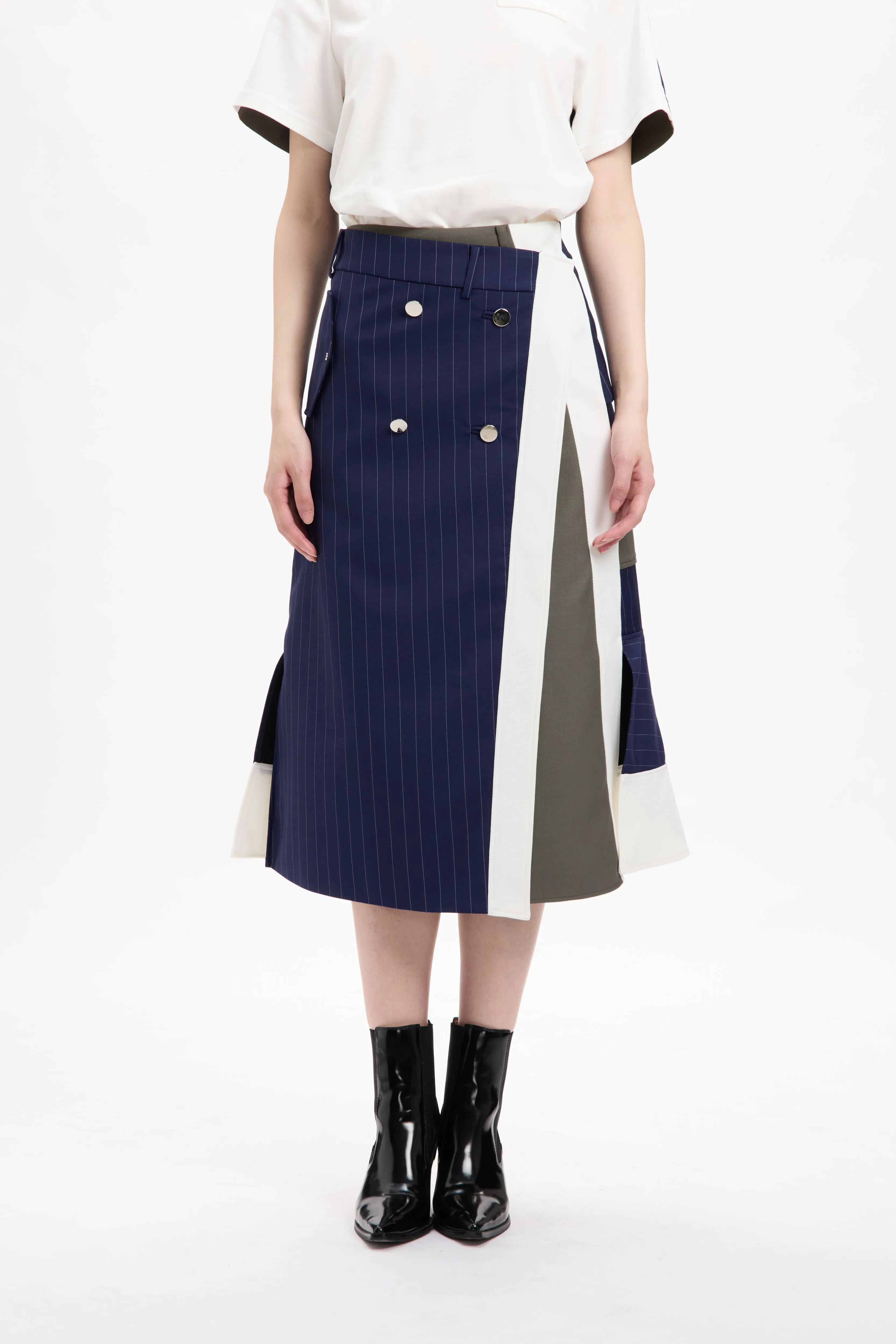 Combo Suiting Back Flare Skirt Navy