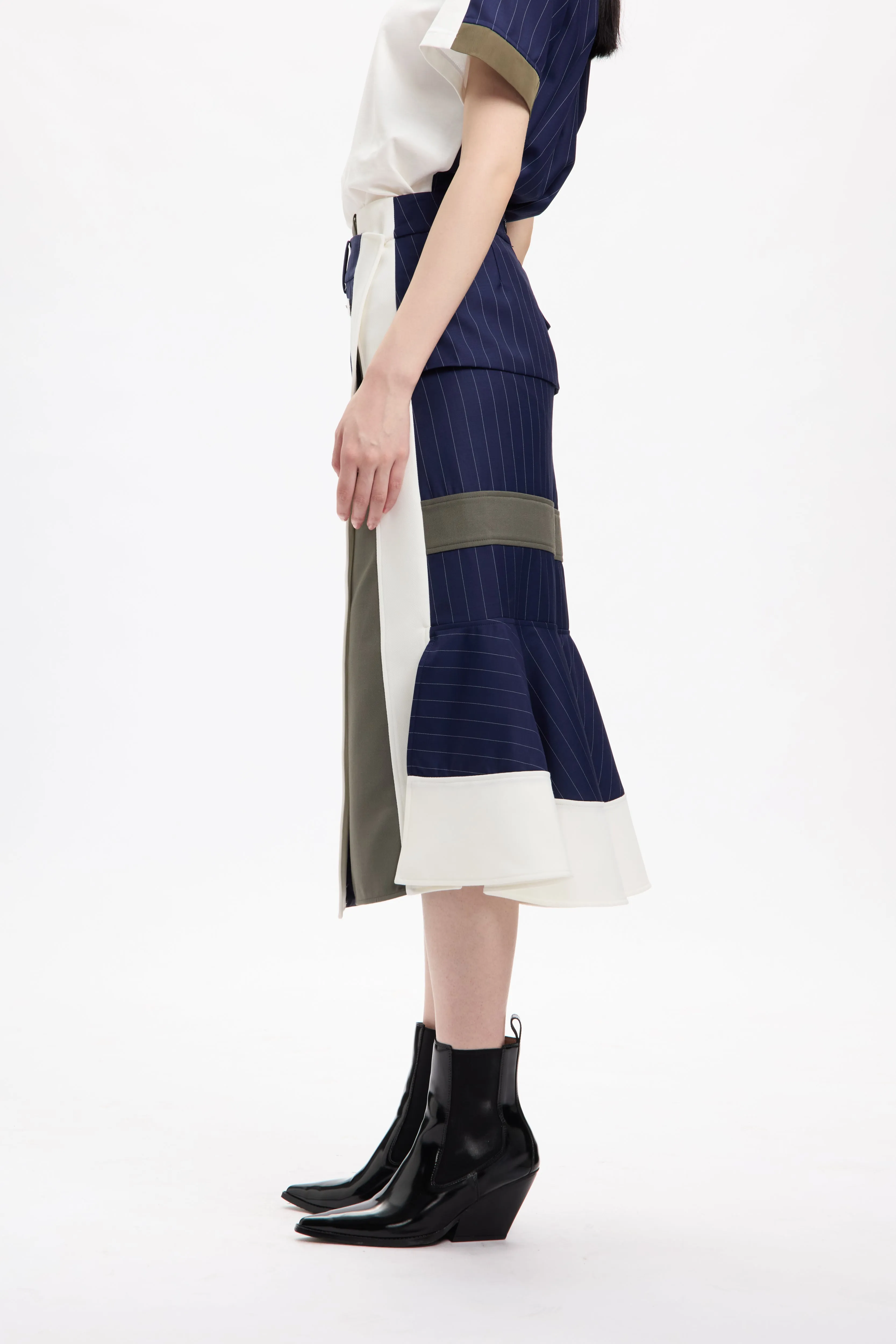 Combo Suiting Back Flare Skirt Navy