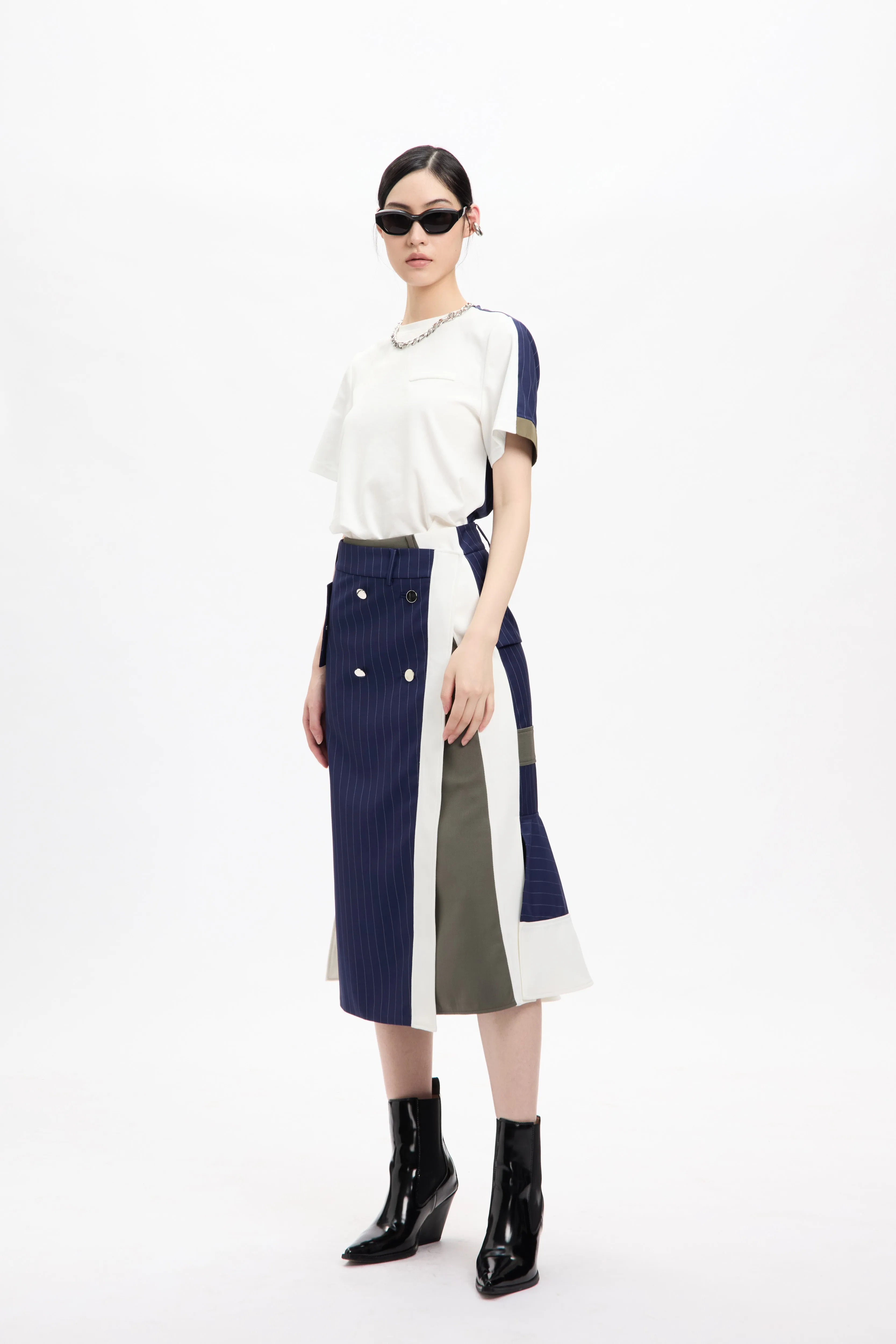 Combo Suiting Back Flare Skirt Navy